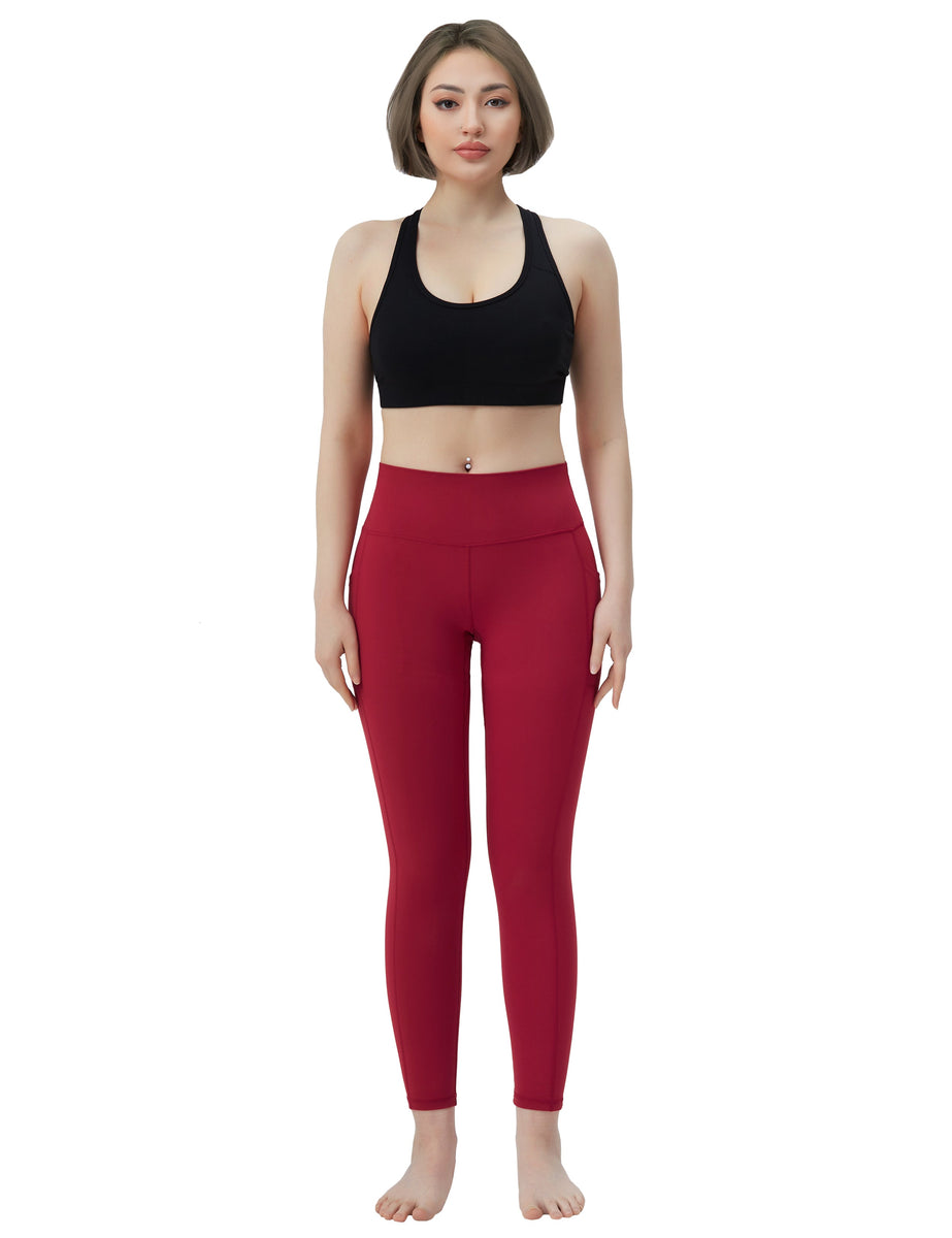 High Waisted Yoga Pants 7/8 Length Leggings with Pockets red_yoga –  bubblelime