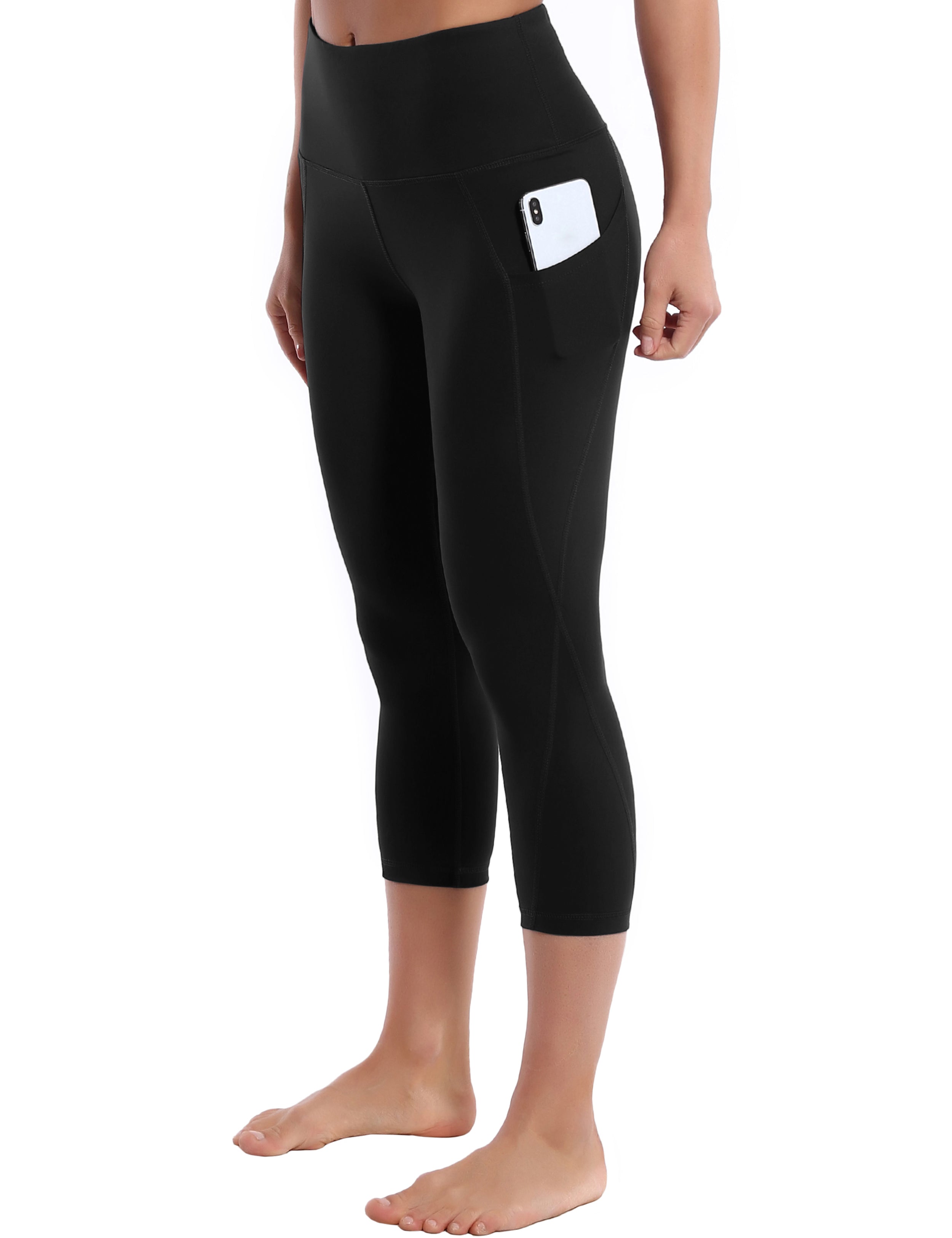 19" High Waist Crop Tight Capris black 75%Nylon/25%Spandex Fabric doesn't attract lint easily 4-way stretch No see-through Moisture-wicking Tummy control Inner pocket