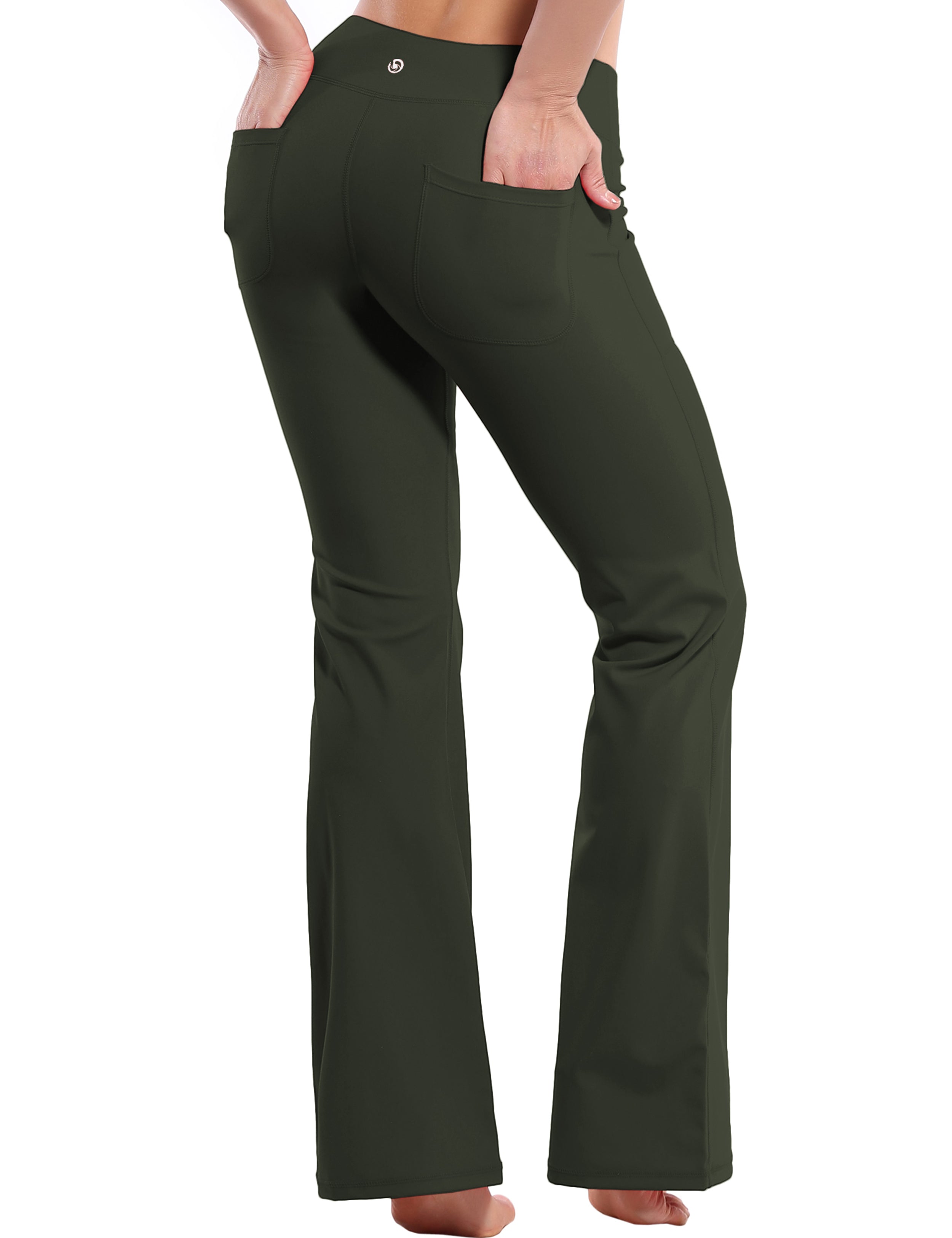 4 Pockets Bootcut Leggings olivegray 75%Nylon/25%Spandex Fabric doesn't attract lint easily 4-way stretch No see-through Moisture-wicking Inner pocket Four lengths