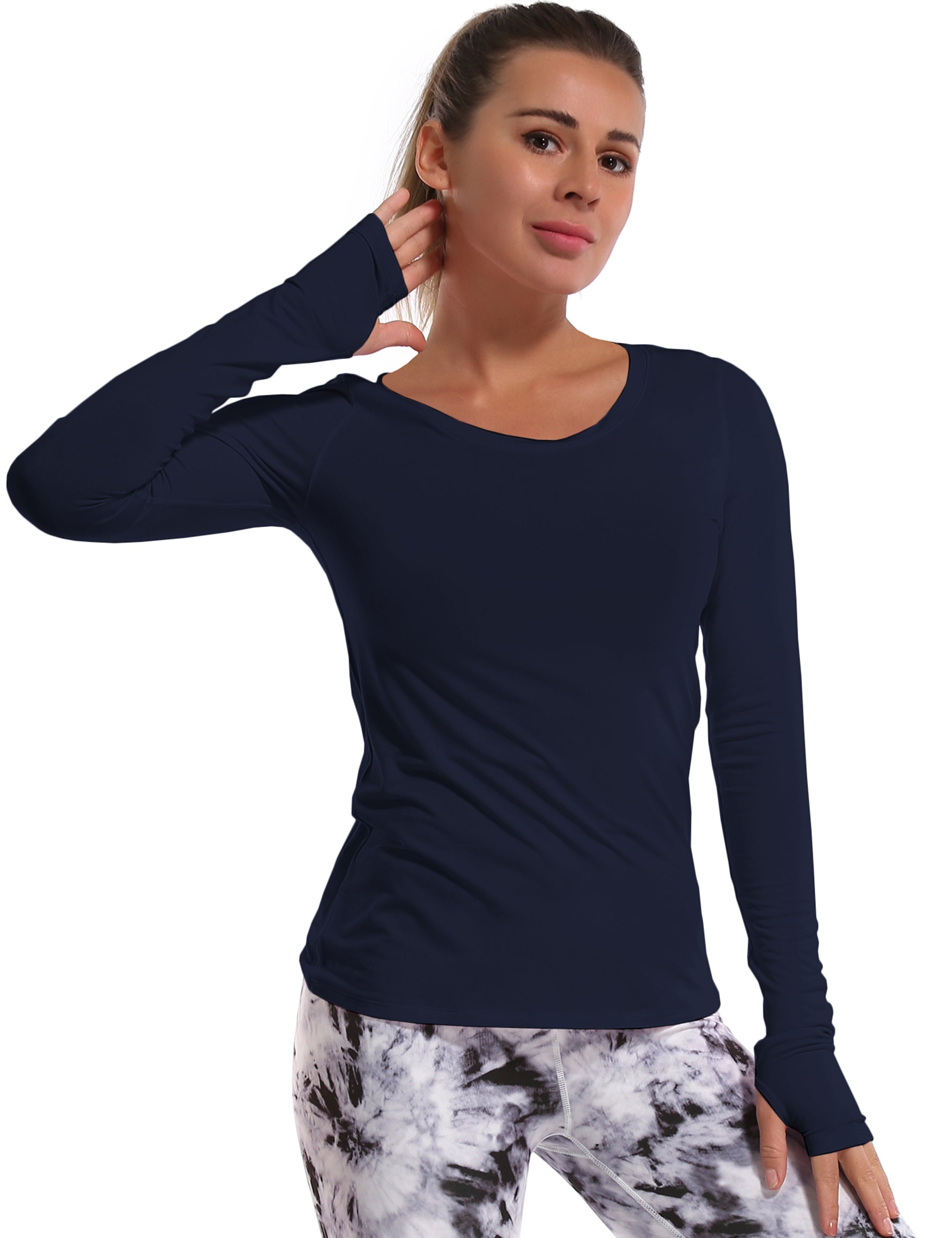 Athlete Long Sleeve Tops darknavy Designed for On the Move Slim fit 93%Modal/7%Spandex Four-way stretch Naturally breathable Super-Soft, Modal Fabric