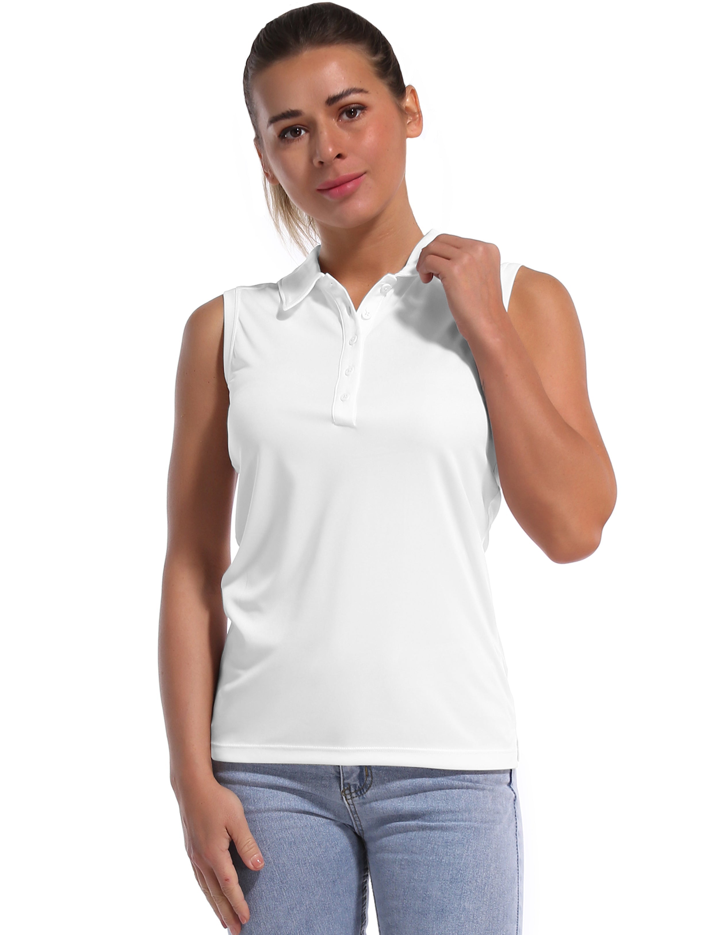Sleeveless Slim Fit Polo Shirt white ins_Plus Size