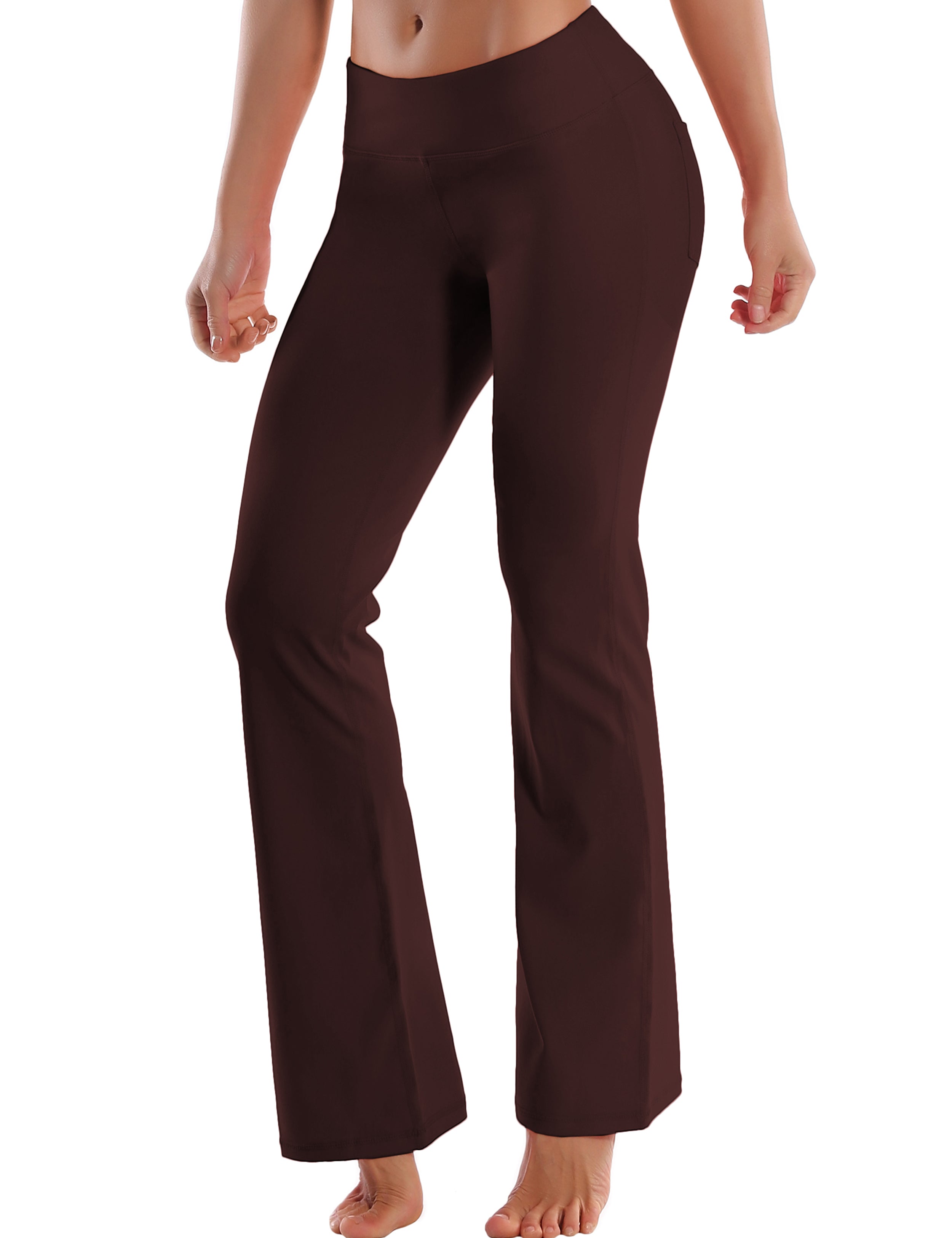 Back Pockets Bootcut Leggings mahoganymaroon 87%Nylon/13%Spandex Fabric doesn't attract lint easily 4-way stretch No see-through Moisture-wicking Inner pocket Four lengths