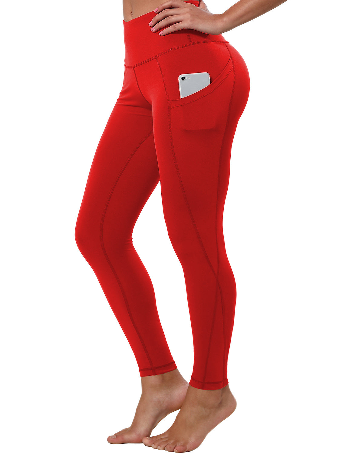 High Waist Side Pockets Golf Pants scarlet 75% Nylon, 25% Spandex Fabric doesn't attract lint easily 4-way stretch No see-through Moisture-wicking Tummy control Inner pocket