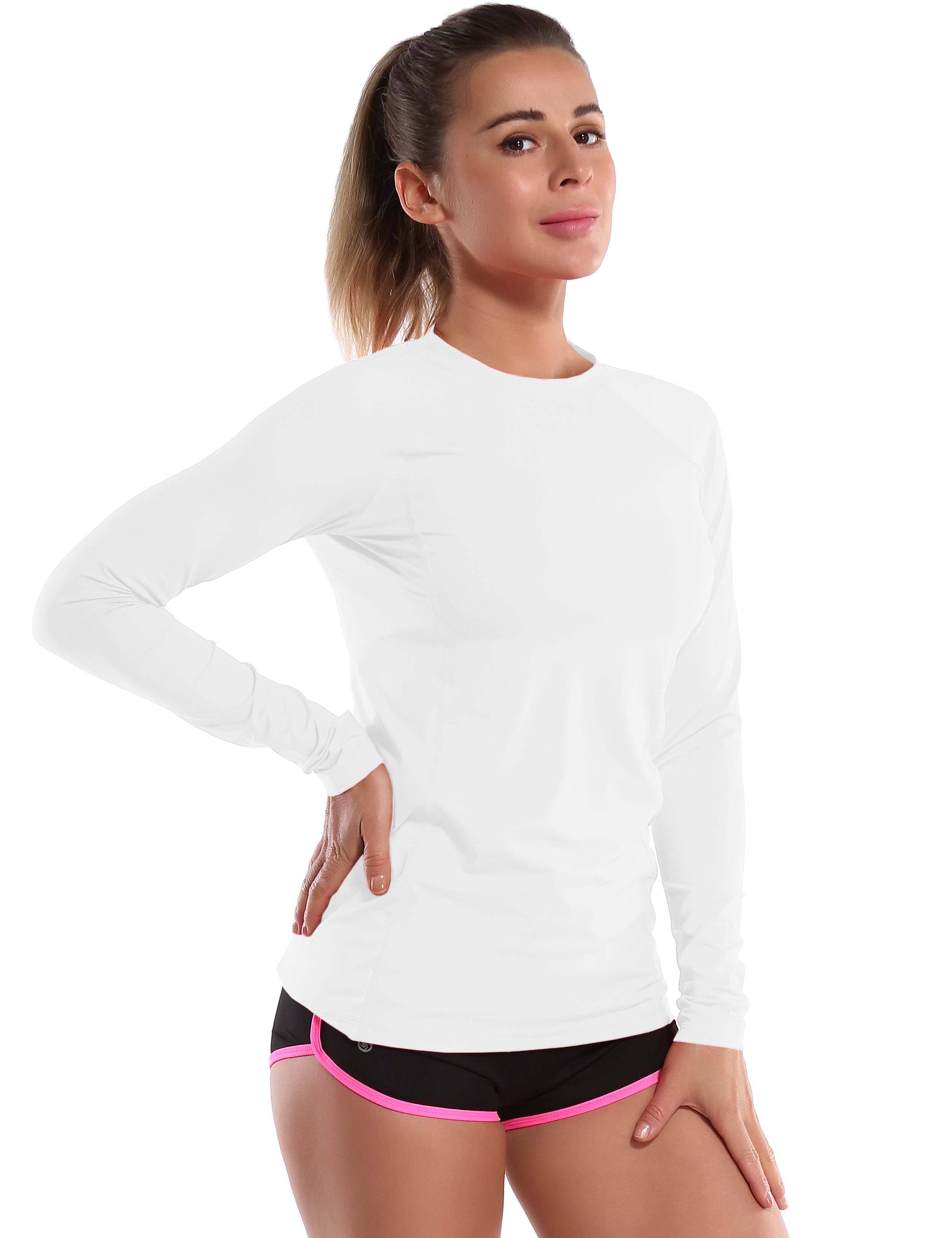 Long Sleeve UPF 50+ Rashguard white 84%Polyester/16%Spandex Fitted design Dries ultra-fast UV Protection: UPF 50 sun protection