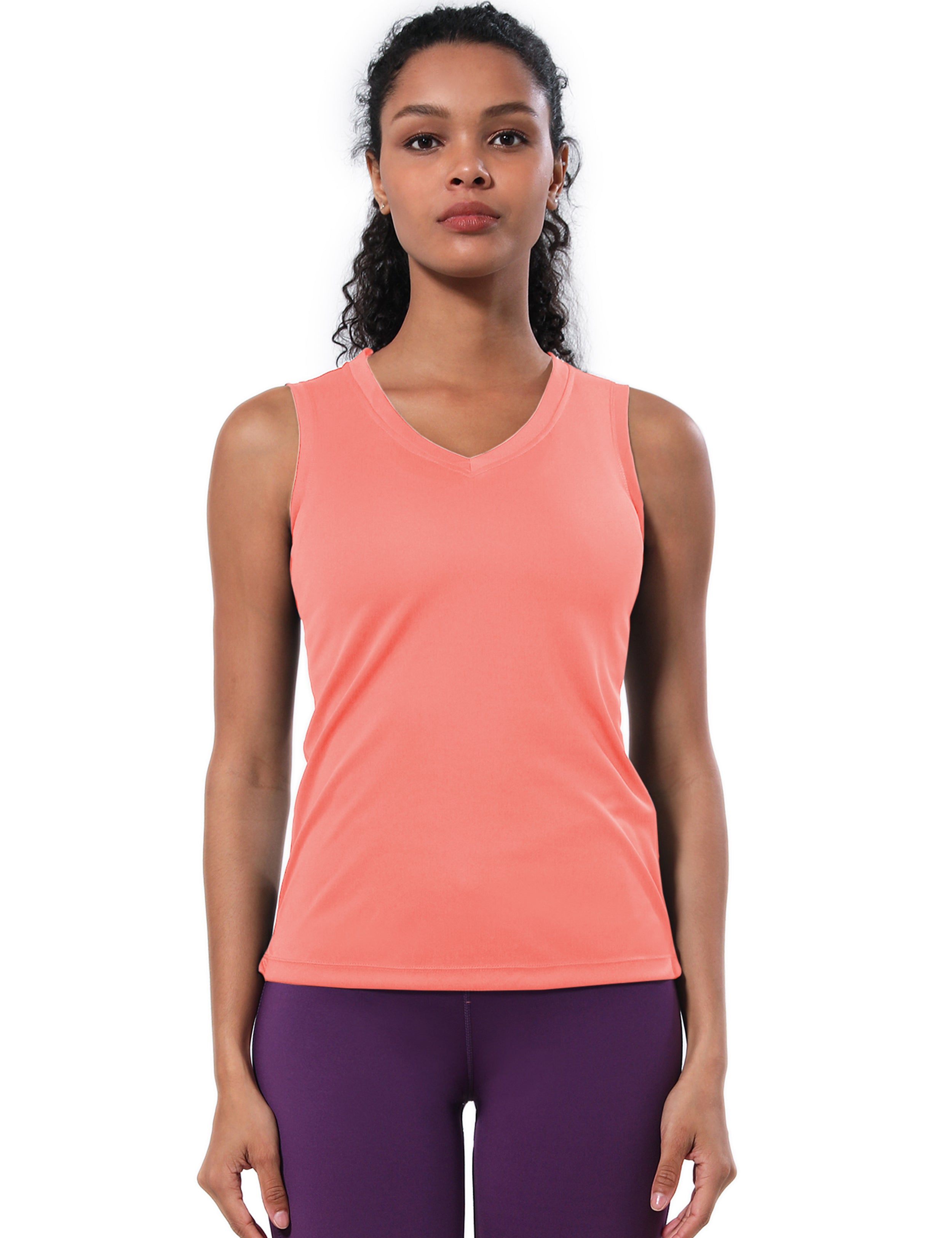 V Neck Sleeveless Athletic Shirts coral_Tall Size