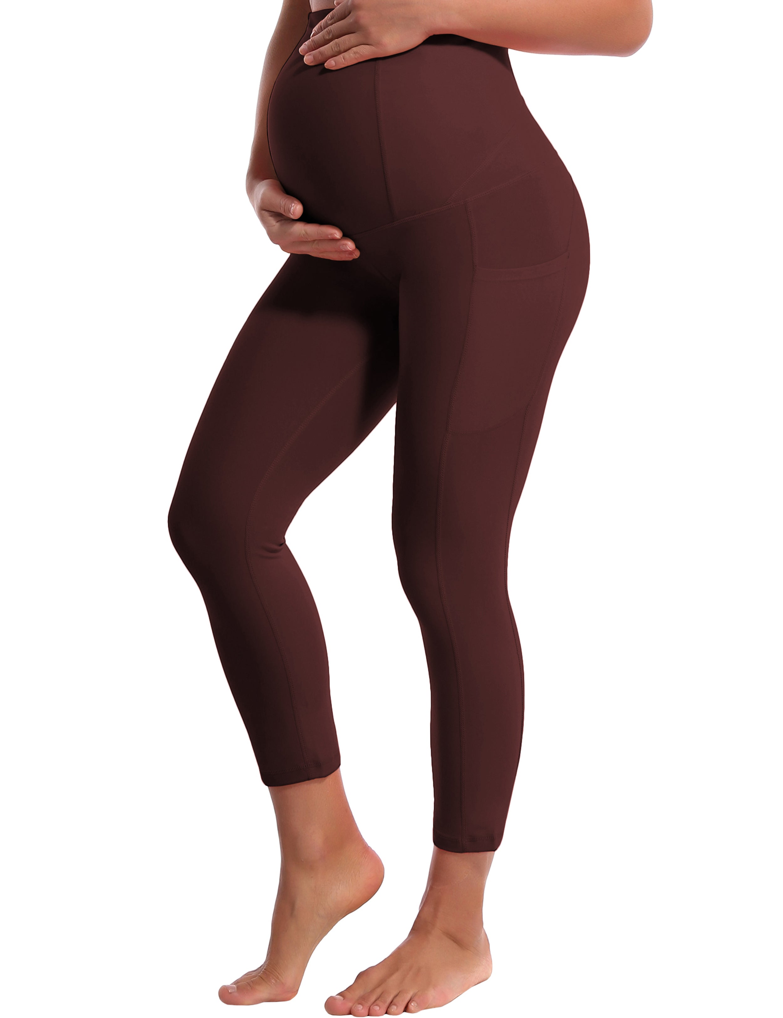 22" Side Pockets Maternity Pilates Pants mahoganymaroon 87%Nylon/13%Spandex Softest-ever fabric High elasticity 4-way stretch Fabric doesn't attract lint easily No see-through Moisture-wicking Machine wash