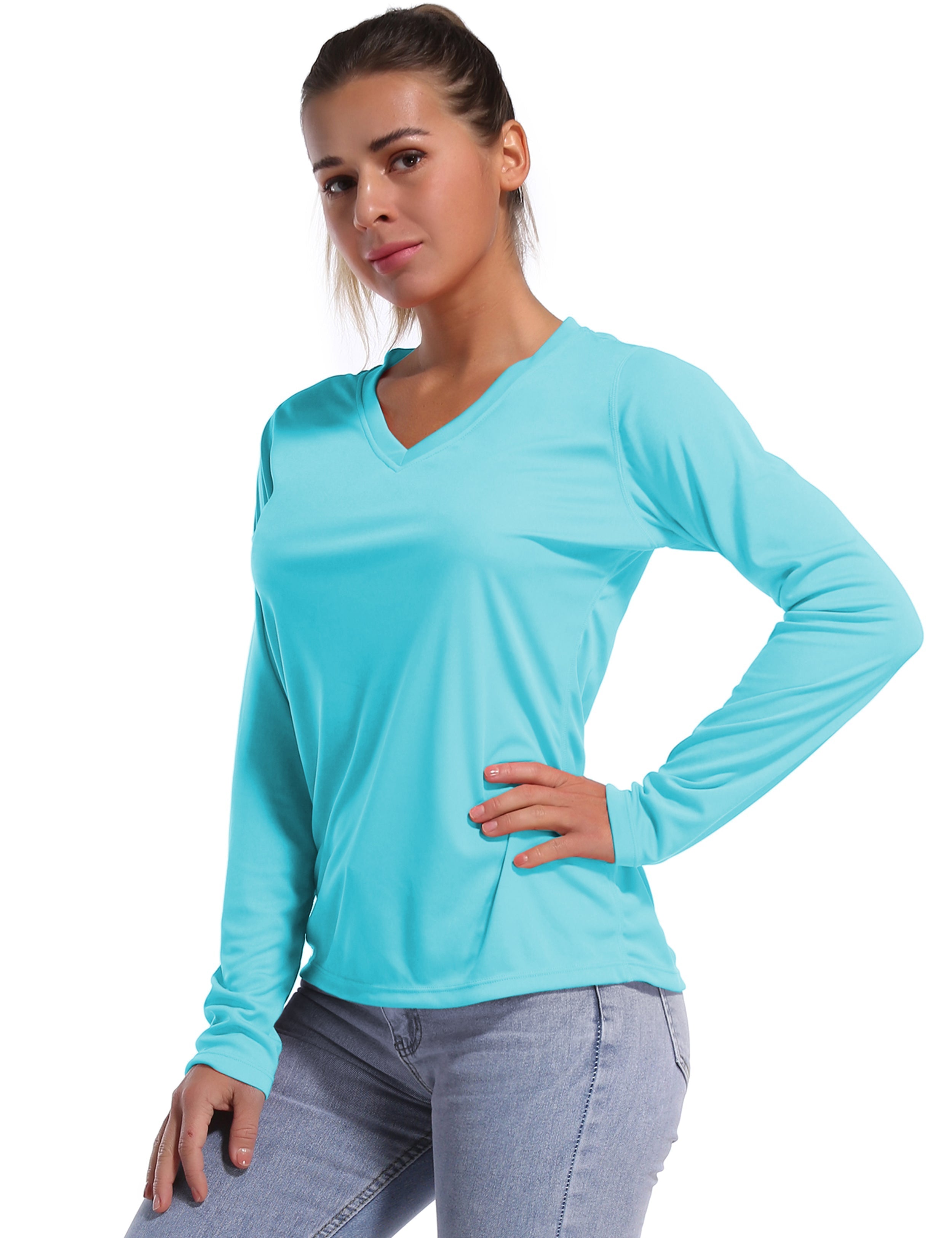 V Neck Long Sleeve Athletic Shirts blue_Tall Size