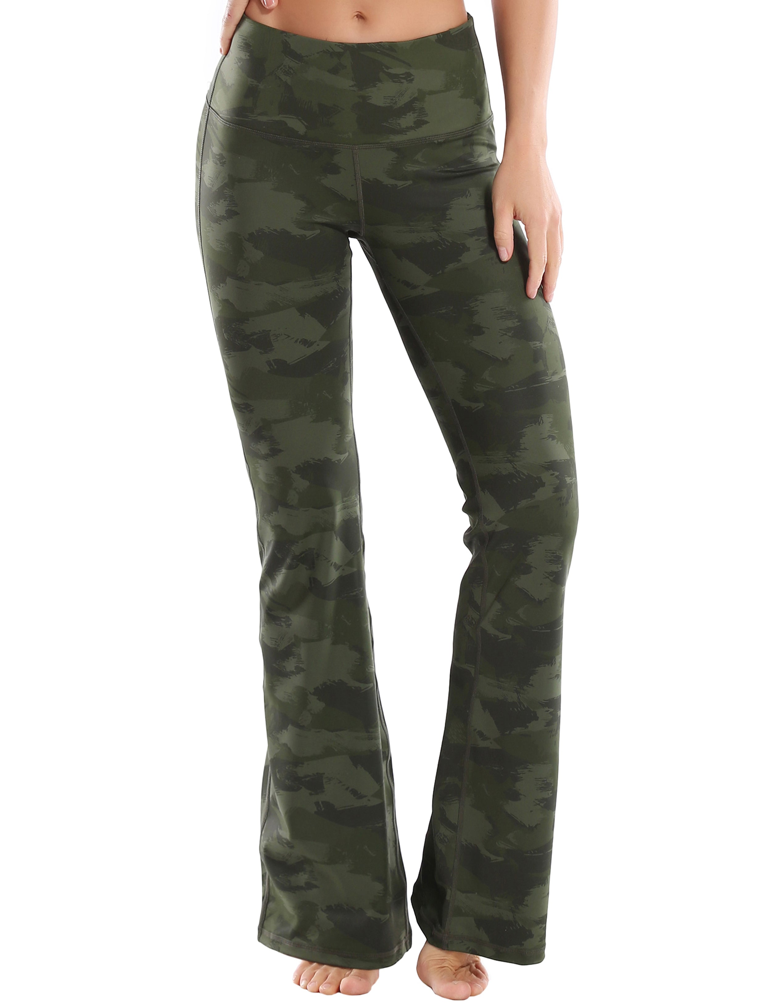 29" 31" 33" 35" 37" High Waist Printed Bootcut Leggings green brushcamo_Golf