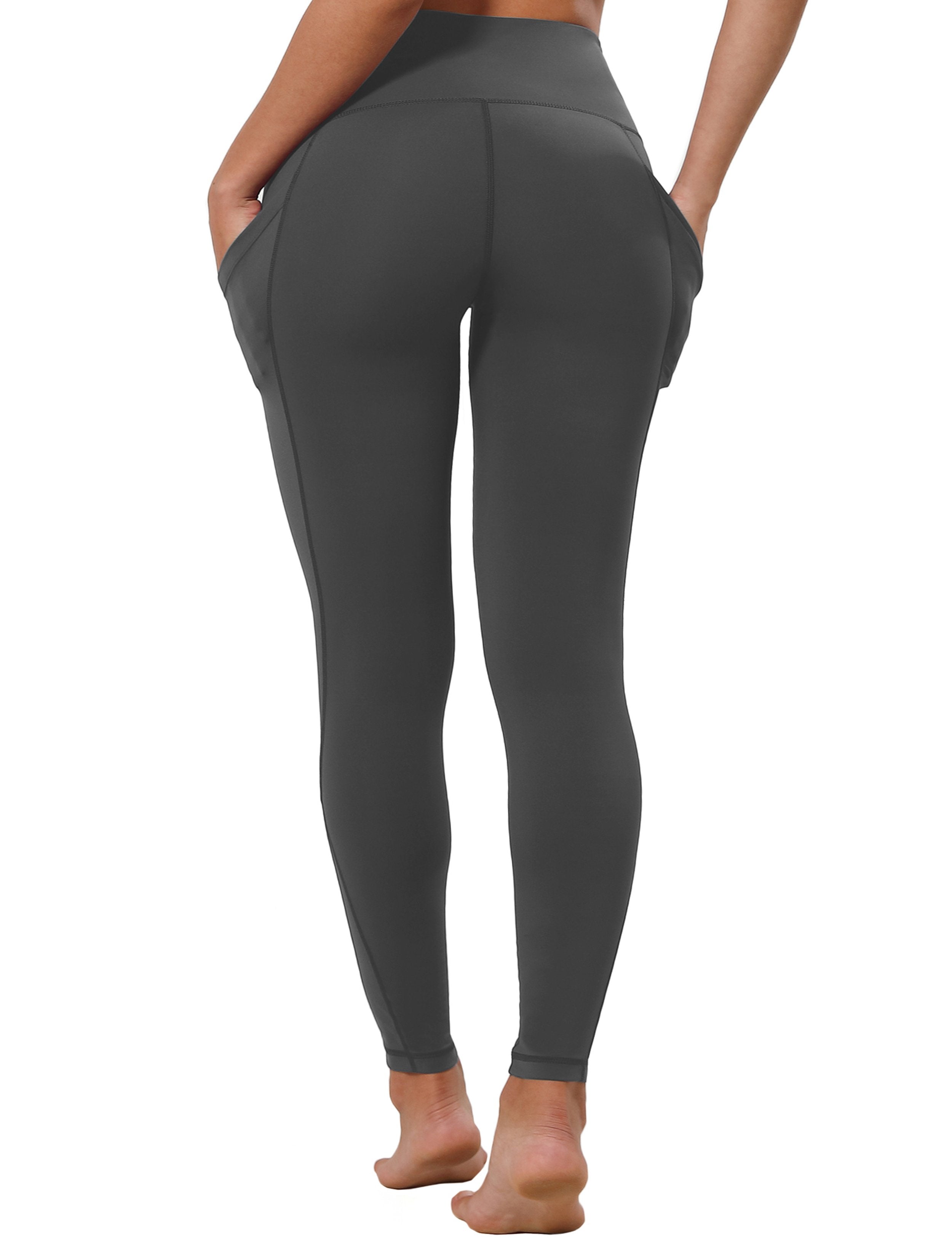 High Waist Side Pockets Running Pants shadowcharcoal 75% Nylon, 25% Spandex Fabric doesn't attract lint easily 4-way stretch No see-through Moisture-wicking Tummy control Inner pocket