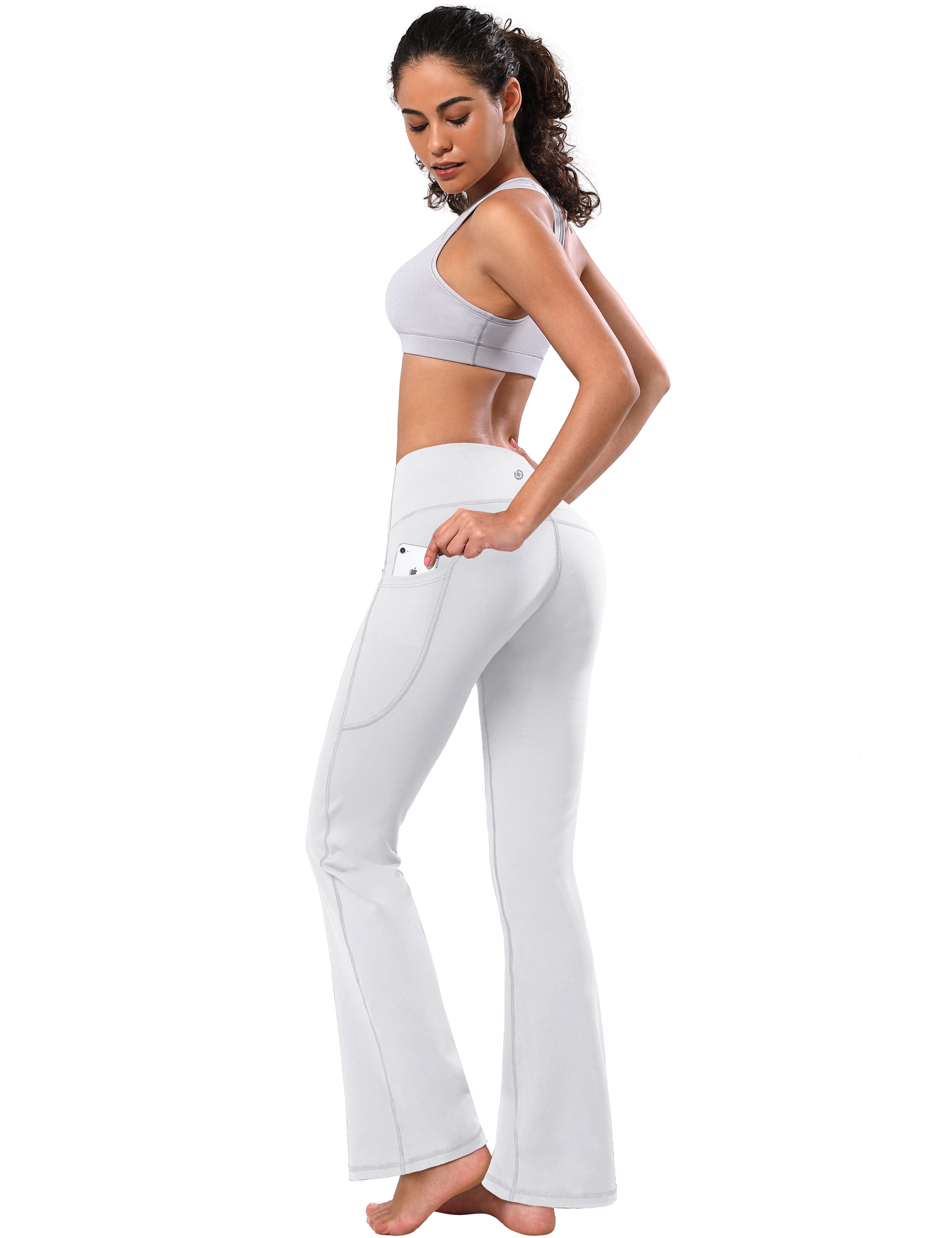 139 Side Pockets Bootcut Leggings white 87%Nylon/13%Spandex Fabric doesn't attract lint easily 4-way stretch No see-through Moisture-wicking Tummy control Inner pocket Four lengths