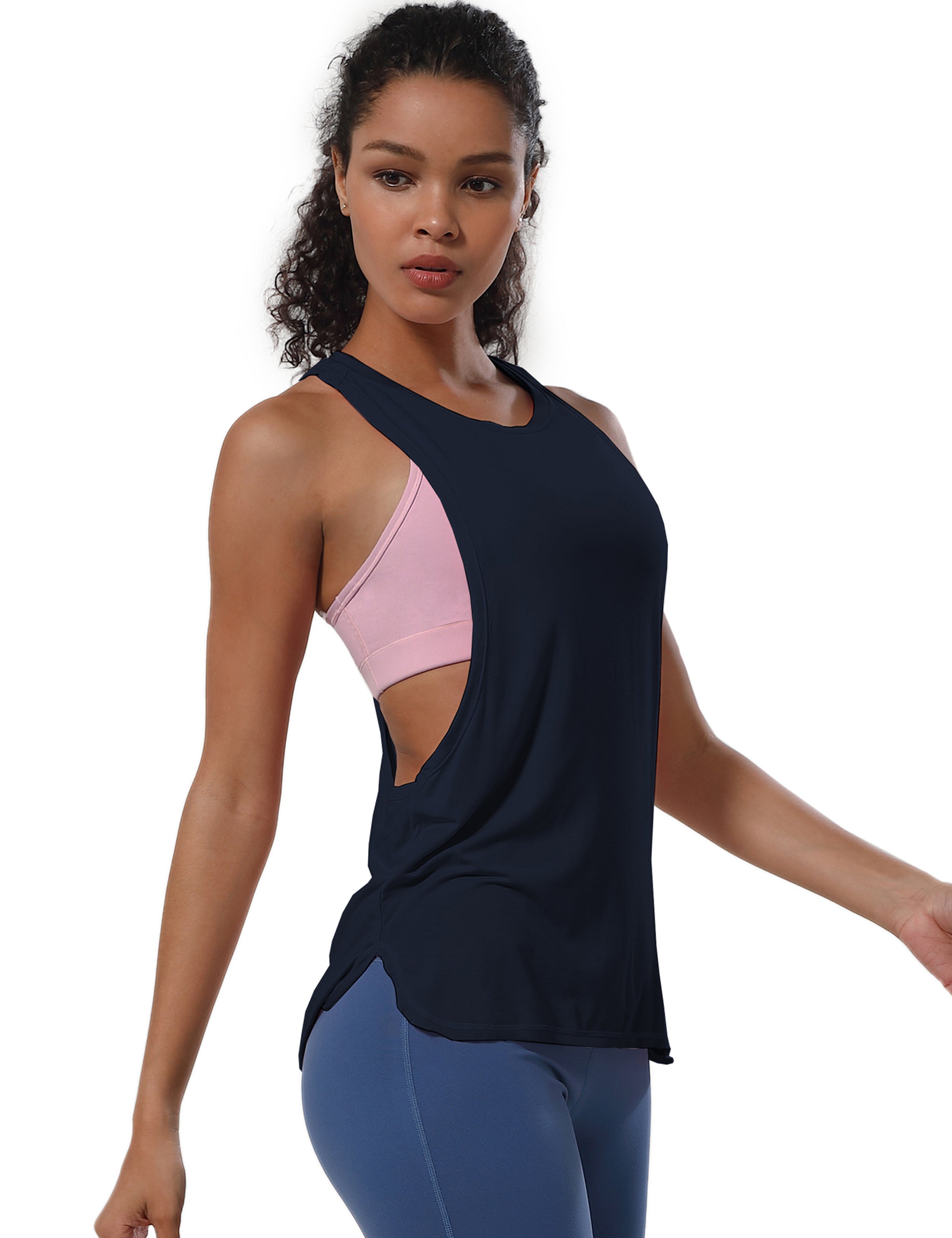 Low Cut Loose Fit Tank Top darknavy Designed for On the Move Loose fit 93%Modal/7%Spandex Four-way stretch Naturally breathable Super-Soft, Modal Fabric