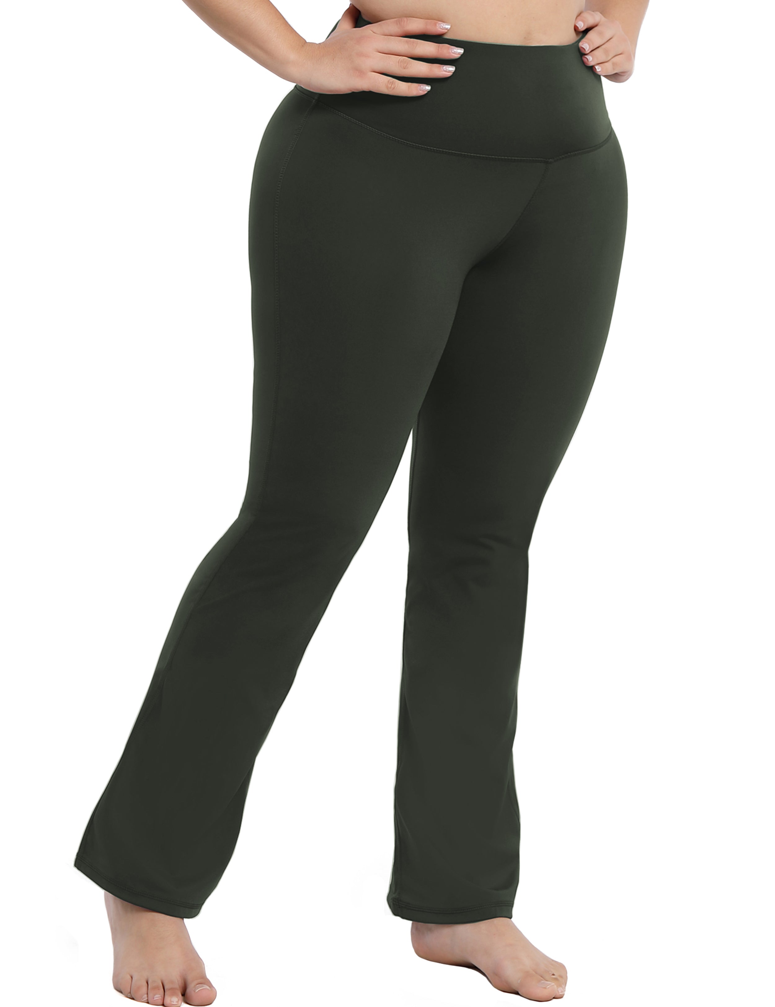 High Waist Bootcut Leggings Olivegray 75%Nylon/25%Spandex Fabric doesn't attract lint easily 4-way stretch No see-through Moisture-wicking Tummy control Inner pocket Five lengths