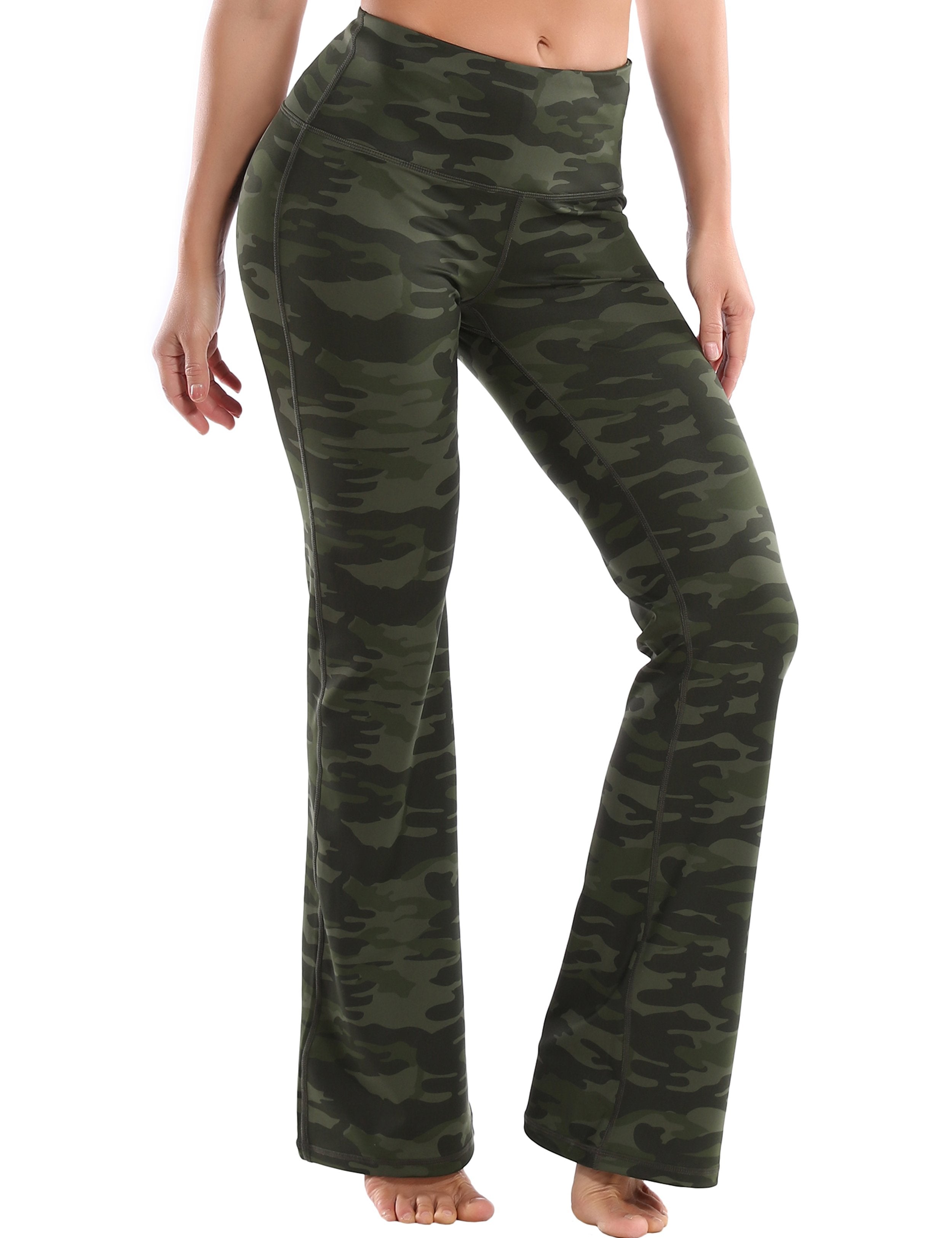 High Waist Printed Bootcut Leggings green camo 78%Polyester/22%Spandex Fabric doesn't attract lint easily 4-way stretch No see-through Moisture-wicking Tummy control Inner pocket Five lengths