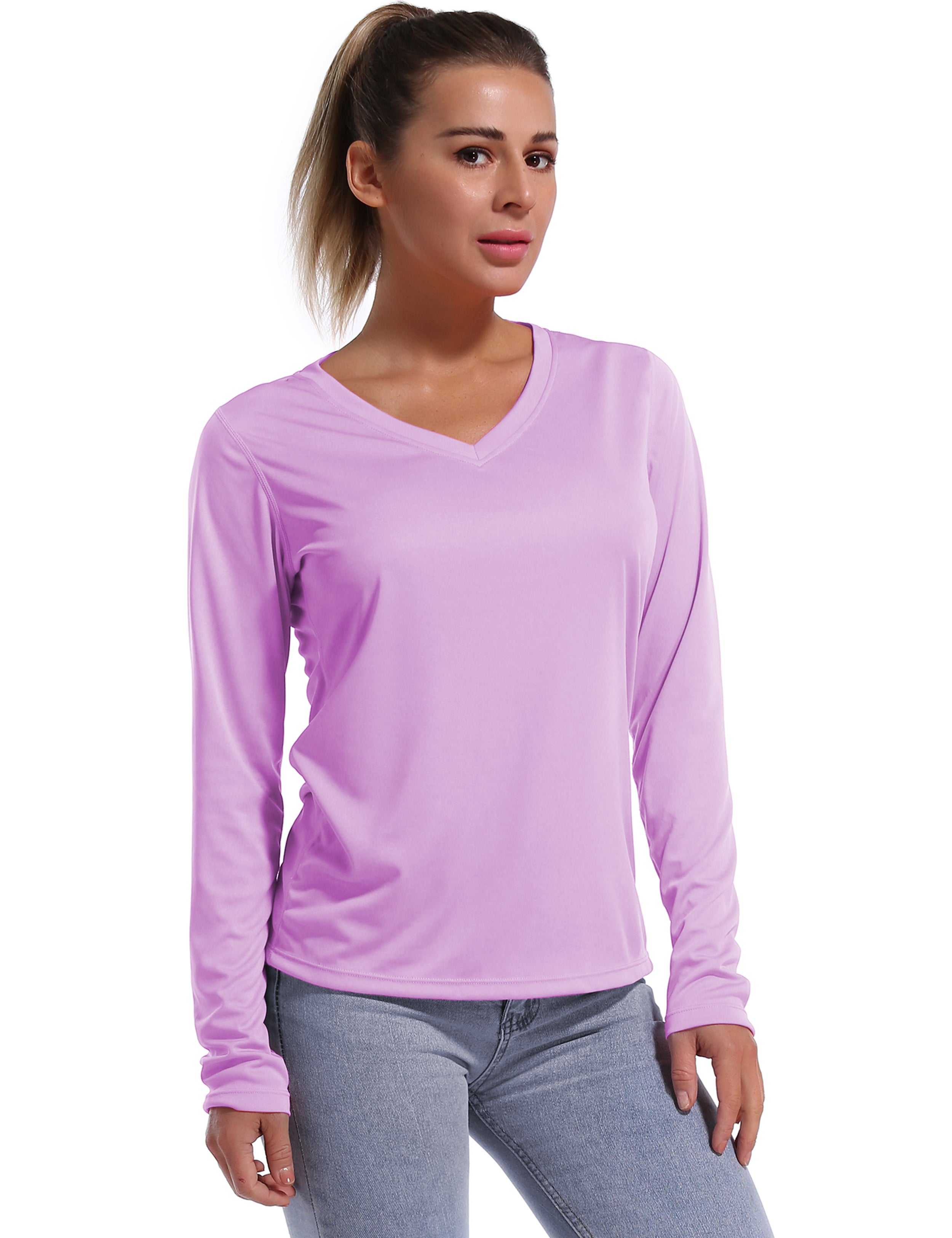 V Neck Long Sleeve Athletic Shirts purple_Biking