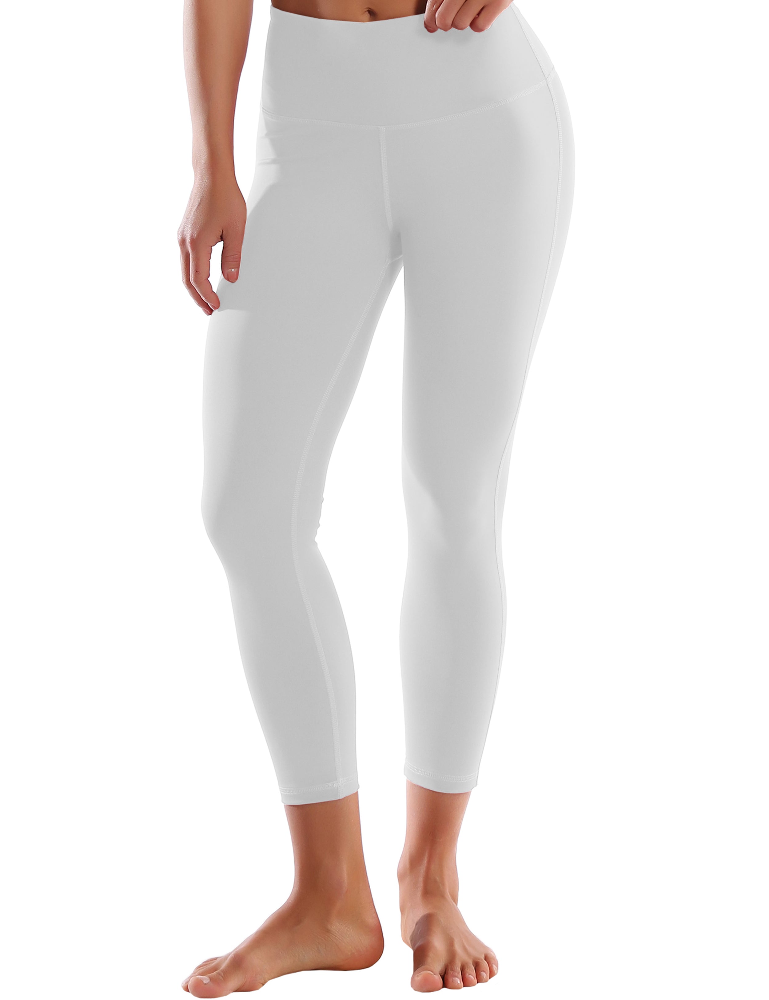 22" High Waist Side Line Capris lightgray 75%Nylon/25%Spandex Fabric doesn't attract lint easily 4-way stretch No see-through Moisture-wicking Tummy control Inner pocket