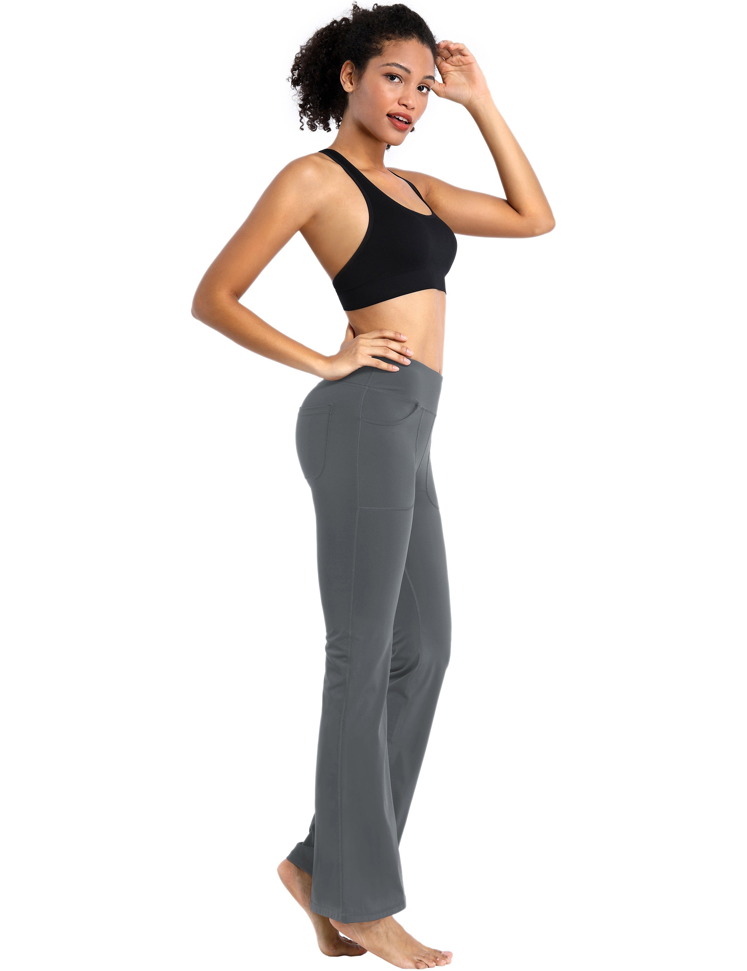 29 31 33 35 Bootcut Leggings with Pockets shadowcharcoal_Running –  bubblelime