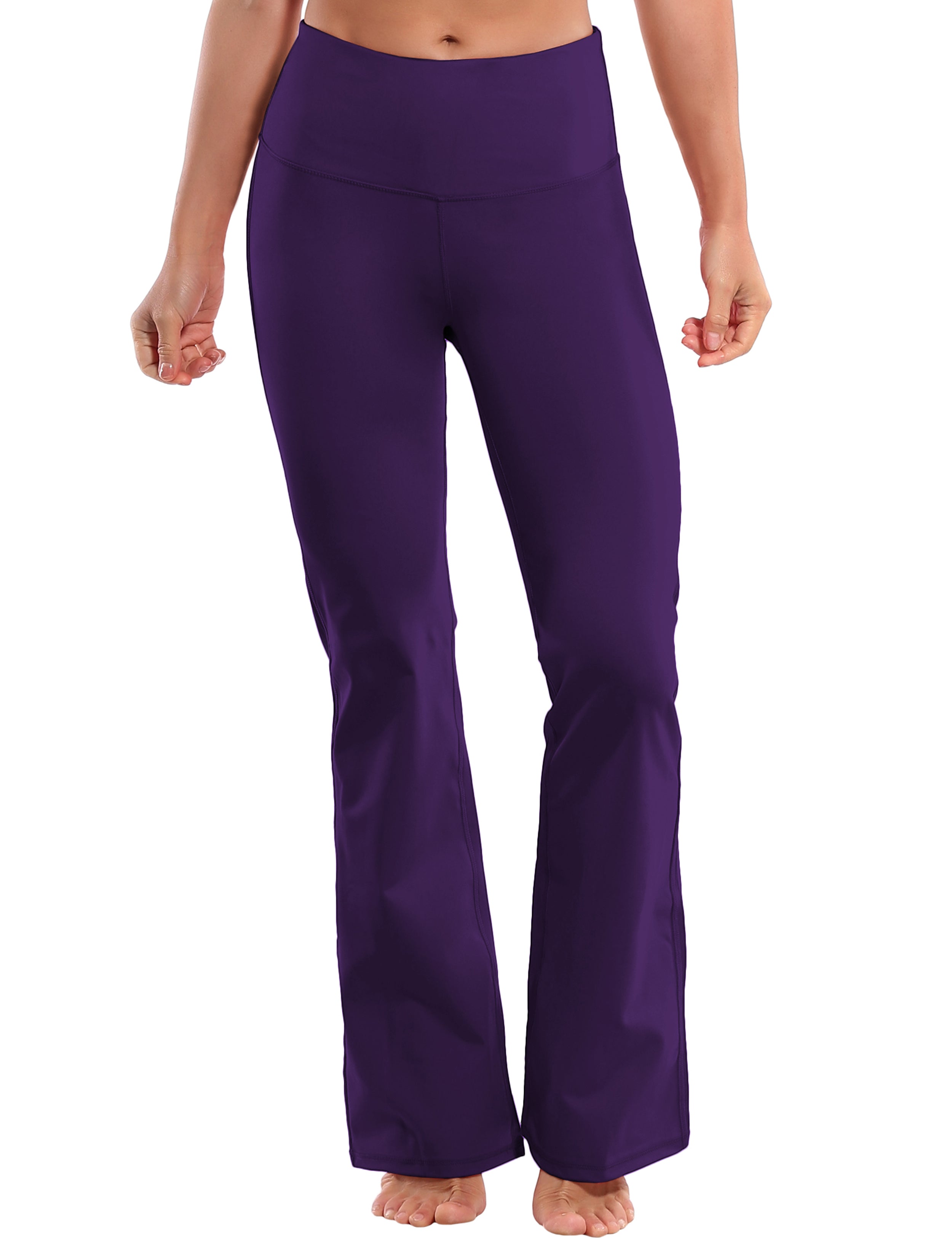 High Waist Bootcut Leggings Eggplantpurple 75%Nylon/25%Spandex Fabric doesn't attract lint easily 4-way stretch No see-through Moisture-wicking Tummy control Inner pocket Five lengths