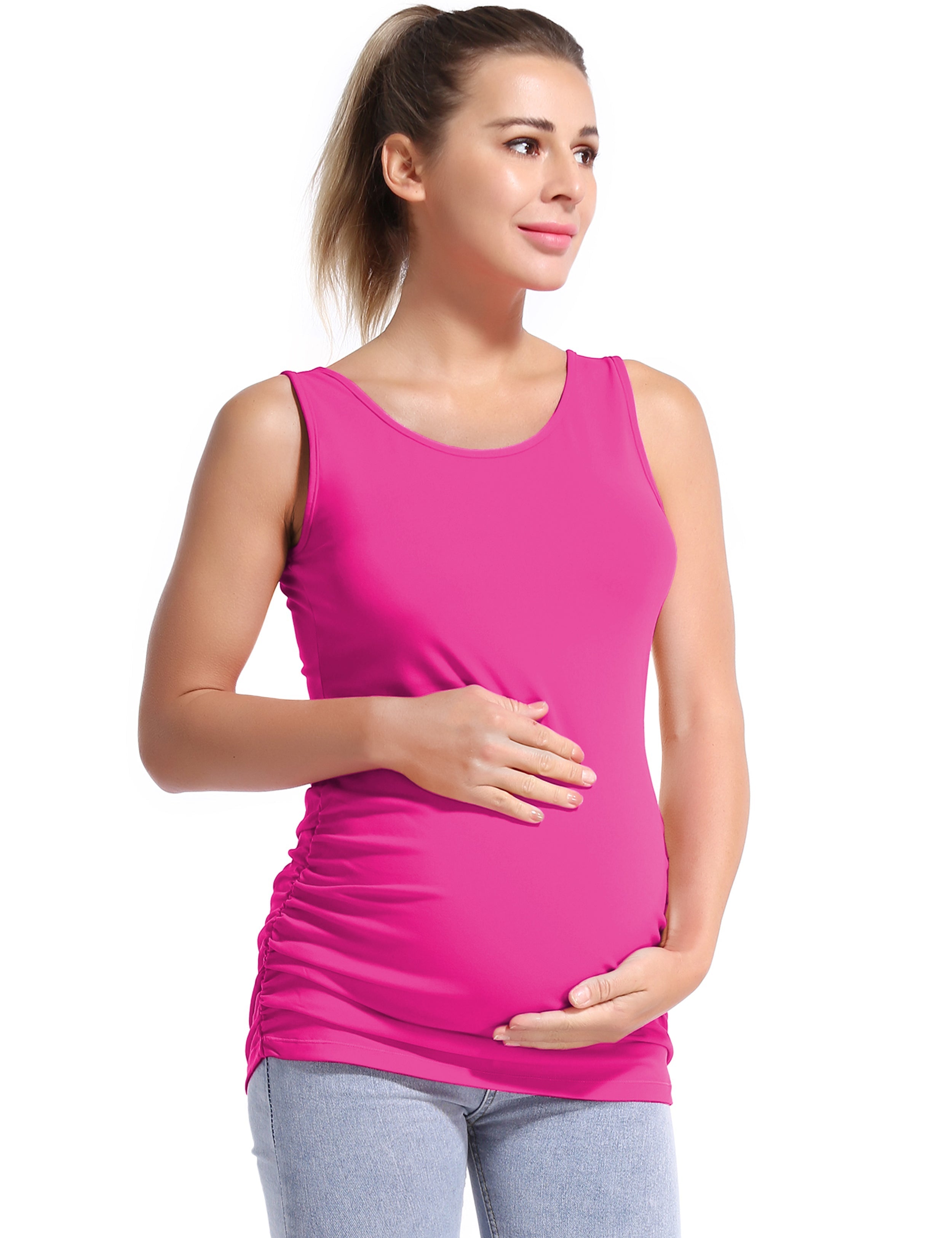 Maternity Side Shirred Tank Top magenta 92%Nylon/8%Spandex(Cotton Soft) Designed for Maternity So buttery soft, it feels weightless Sweat-wicking Four-way stretch Breathable Contours your body