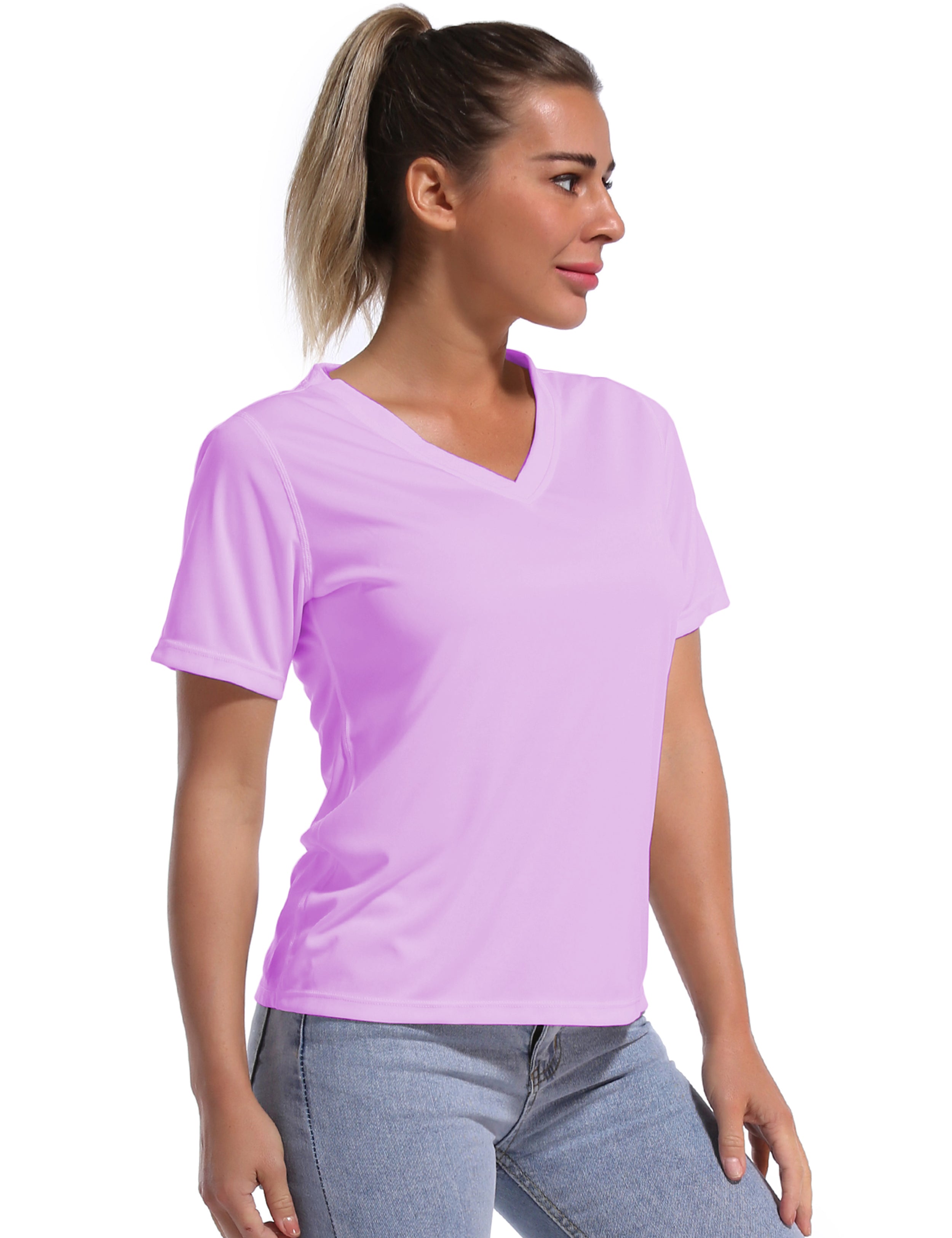 V-Neck Short Sleeve Athletic Shirts purple_Running