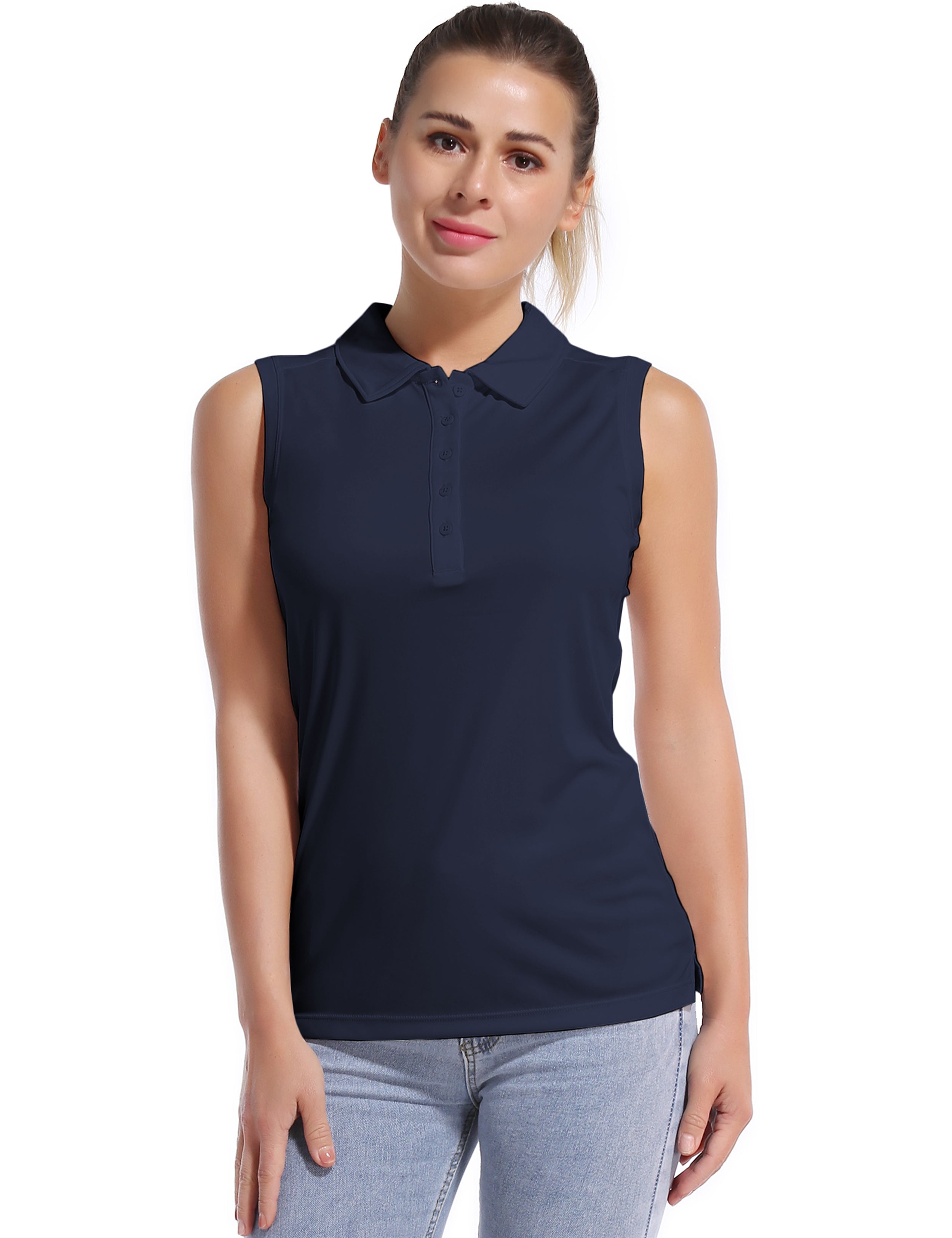 Sleeveless Slim Fit Polo Shirt darknavy_Running