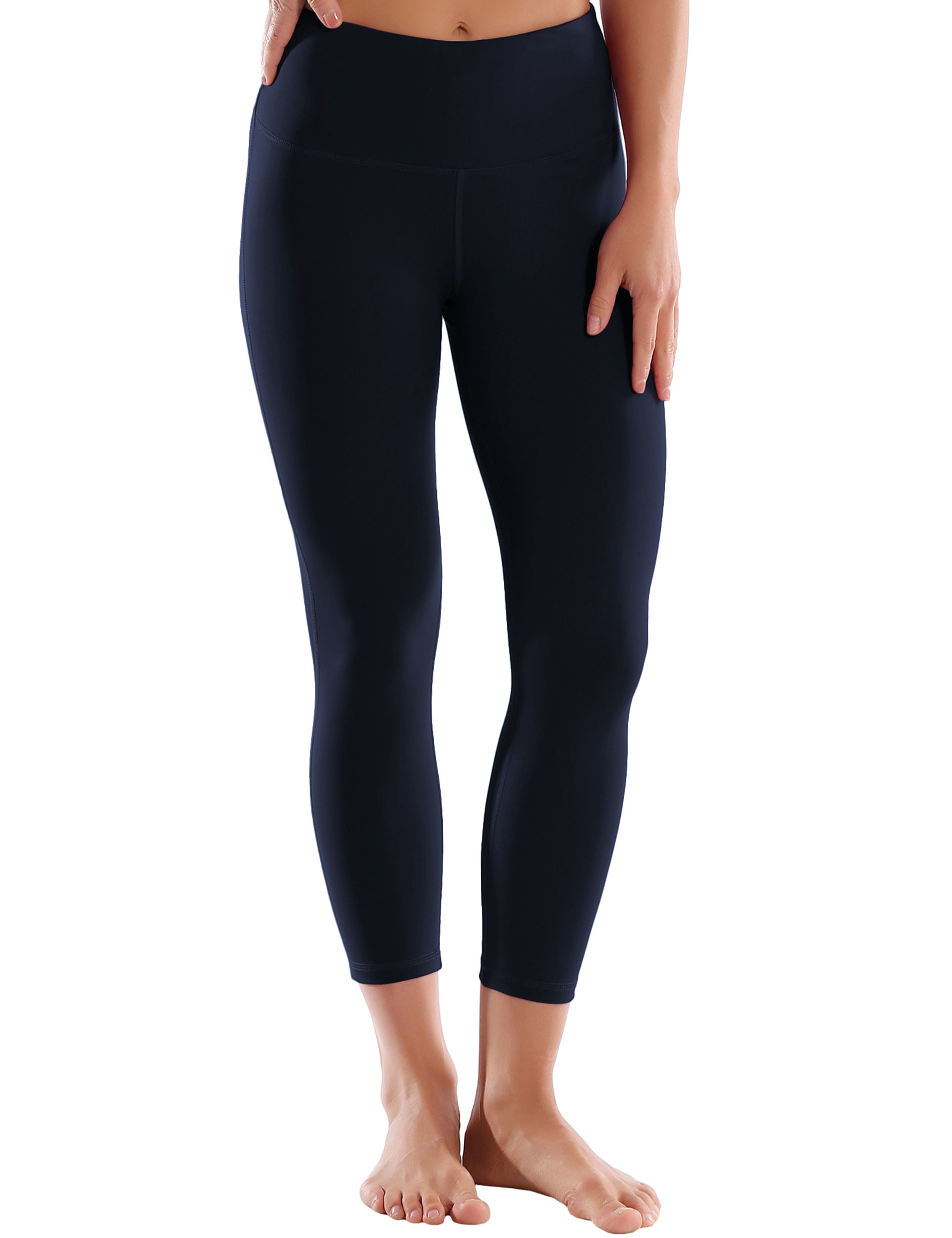 22" High Waist Side Line Capris darknavy 75%Nylon/25%Spandex Fabric doesn't attract lint easily 4-way stretch No see-through Moisture-wicking Tummy control Inner pocket