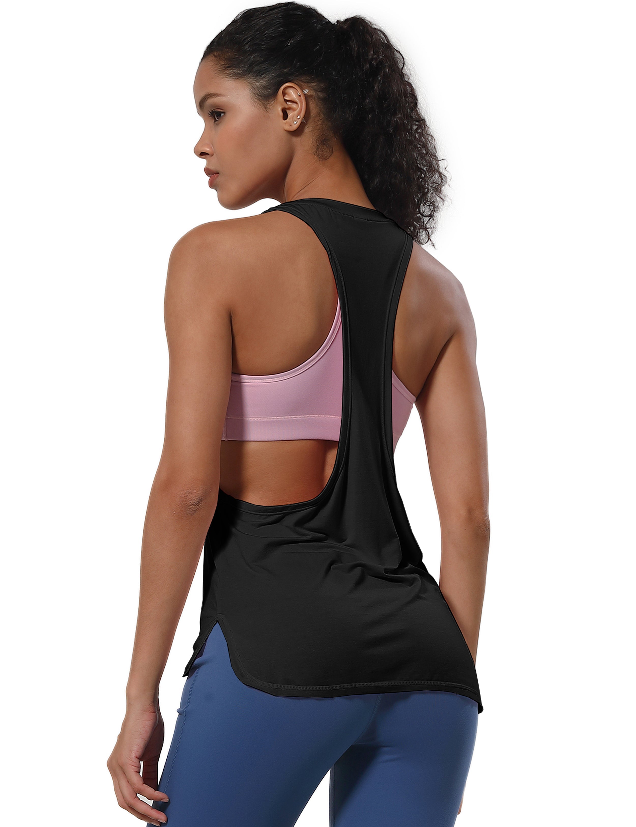 Low Cut Loose Fit Tank Top black Designed for On the Move Loose fit 93%Modal/7%Spandex Four-way stretch Naturally breathable Super-Soft, Modal Fabric