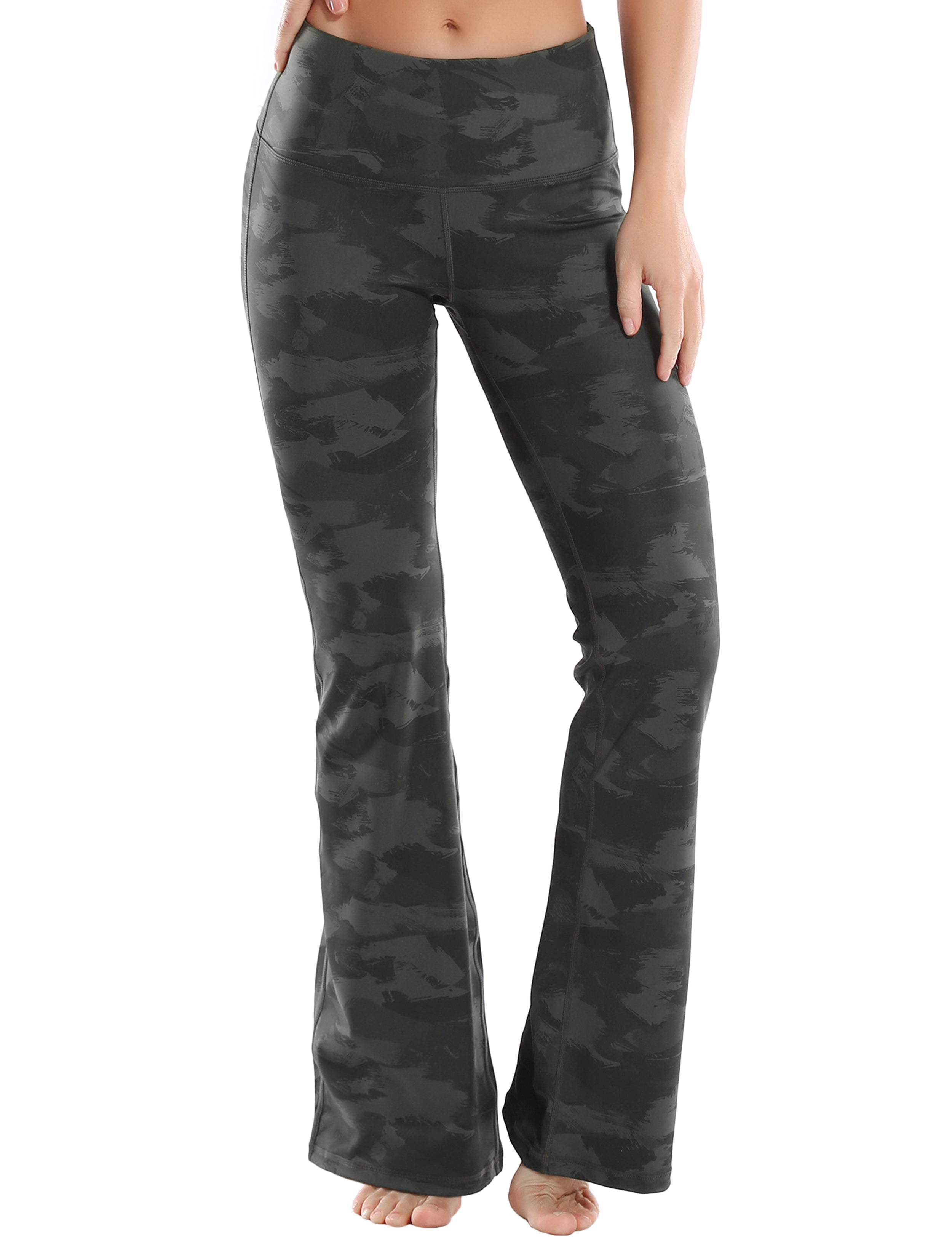 High Waist Printed Bootcut Leggings dimgray brushcamo 78%Polyester/22%Spandex Fabric doesn't attract lint easily 4-way stretch No see-through Moisture-wicking Tummy control Inner pocket Five lengths