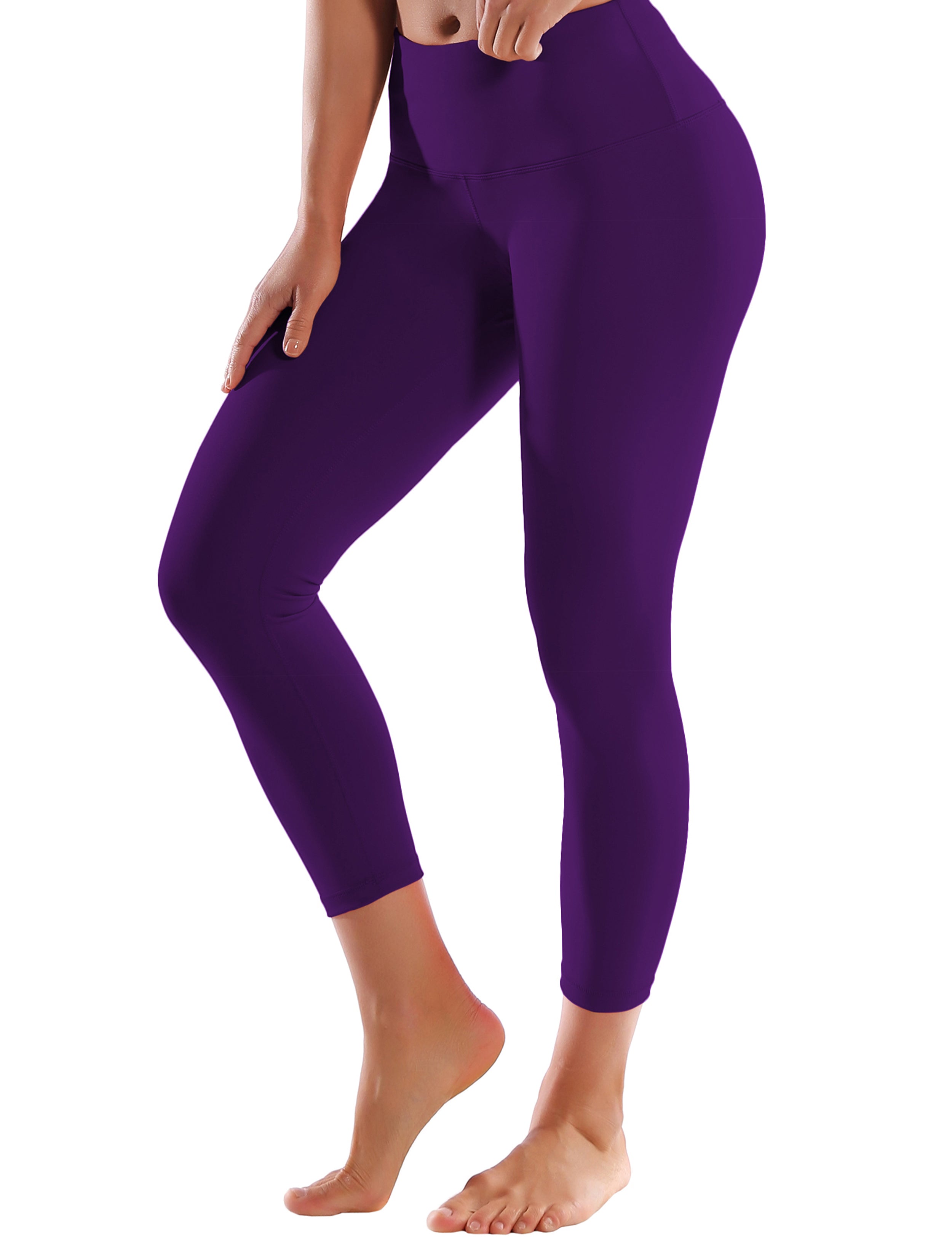 22" High Waist Crop Tight Capris eggplantpurple 75%Nylon/25%Spandex Fabric doesn't attract lint easily 4-way stretch No see-through Moisture-wicking Tummy control Inner pocket