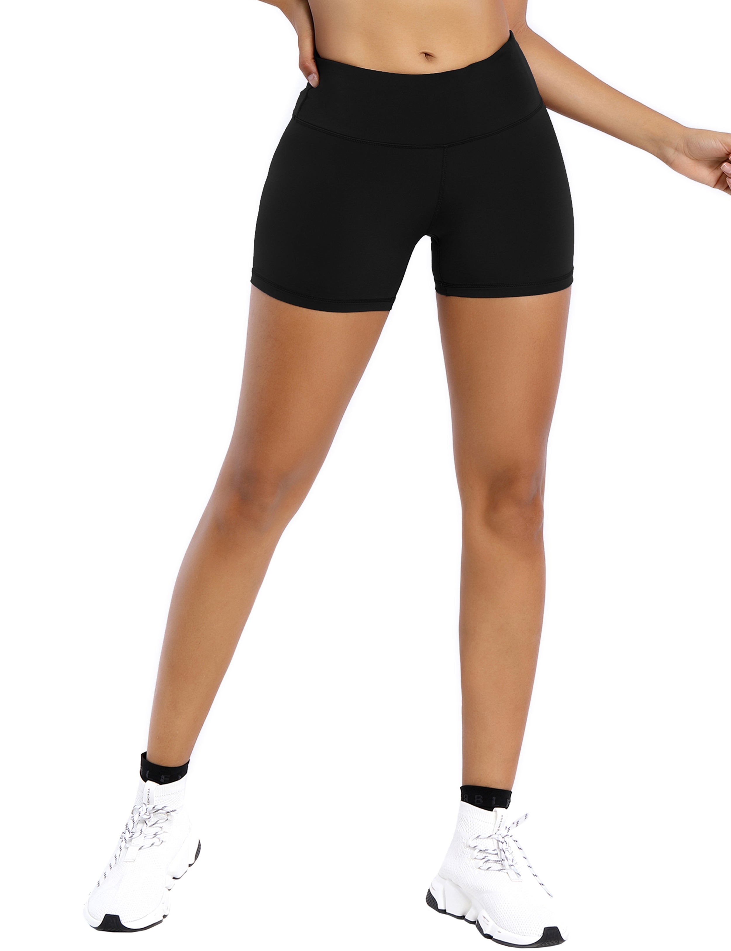 4" Tall Size Shorts black Sleek, soft, smooth and totally comfortable: our newest style is here. Softest-ever fabric High elasticity High density 4-way stretch Fabric doesn't attract lint easily No see-through Moisture-wicking Machine wash 75% Nylon, 25% Spandex