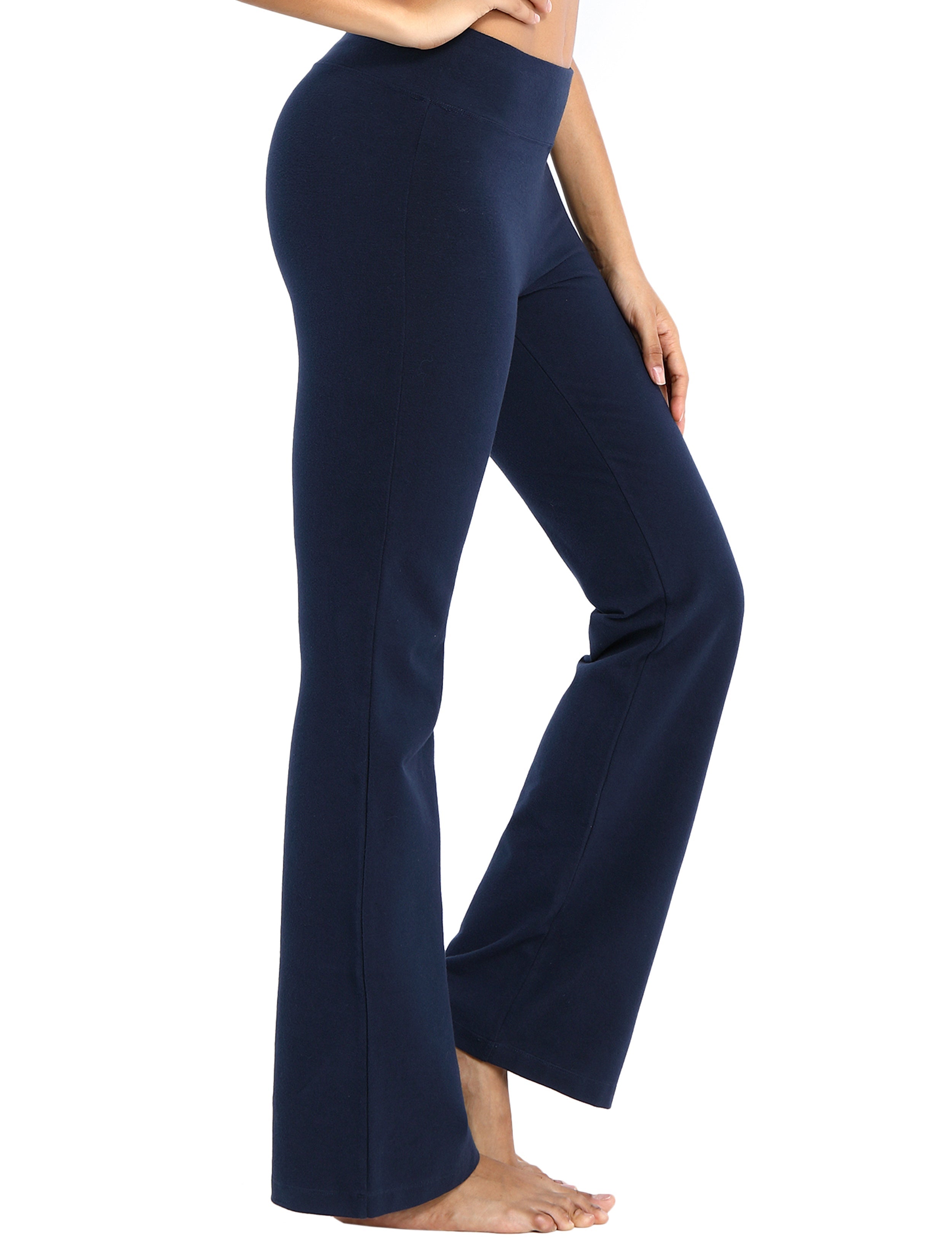 Cotton Bootcut Leggings darknavy 90%Cotton/10%Spandex (soft and cotton feel) Fabric doesn't attract lint easily 4-way stretch No see-through Moisture-wicking Inner pocket Four lengths