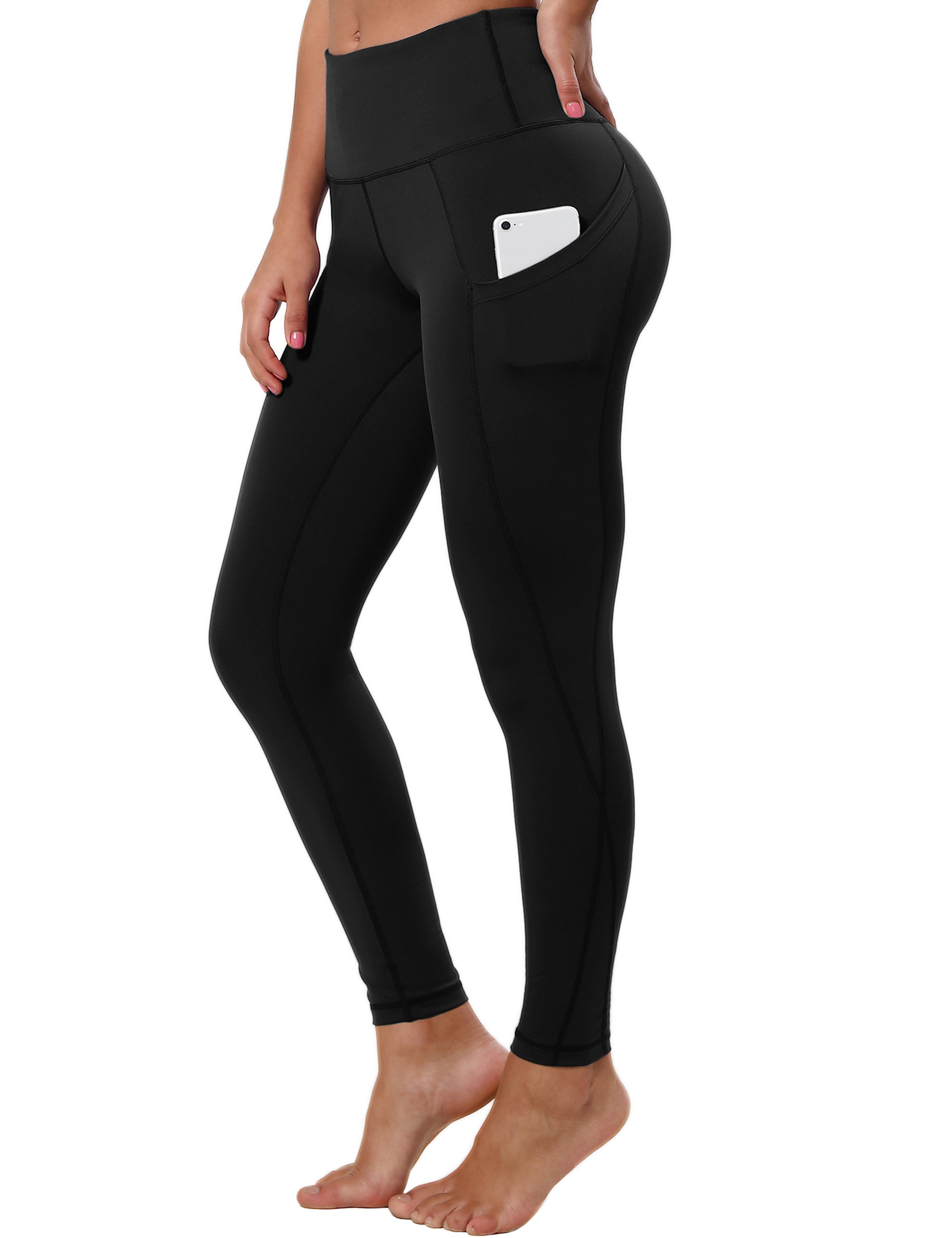 High Waist Side Pockets Gym Pants jetblack