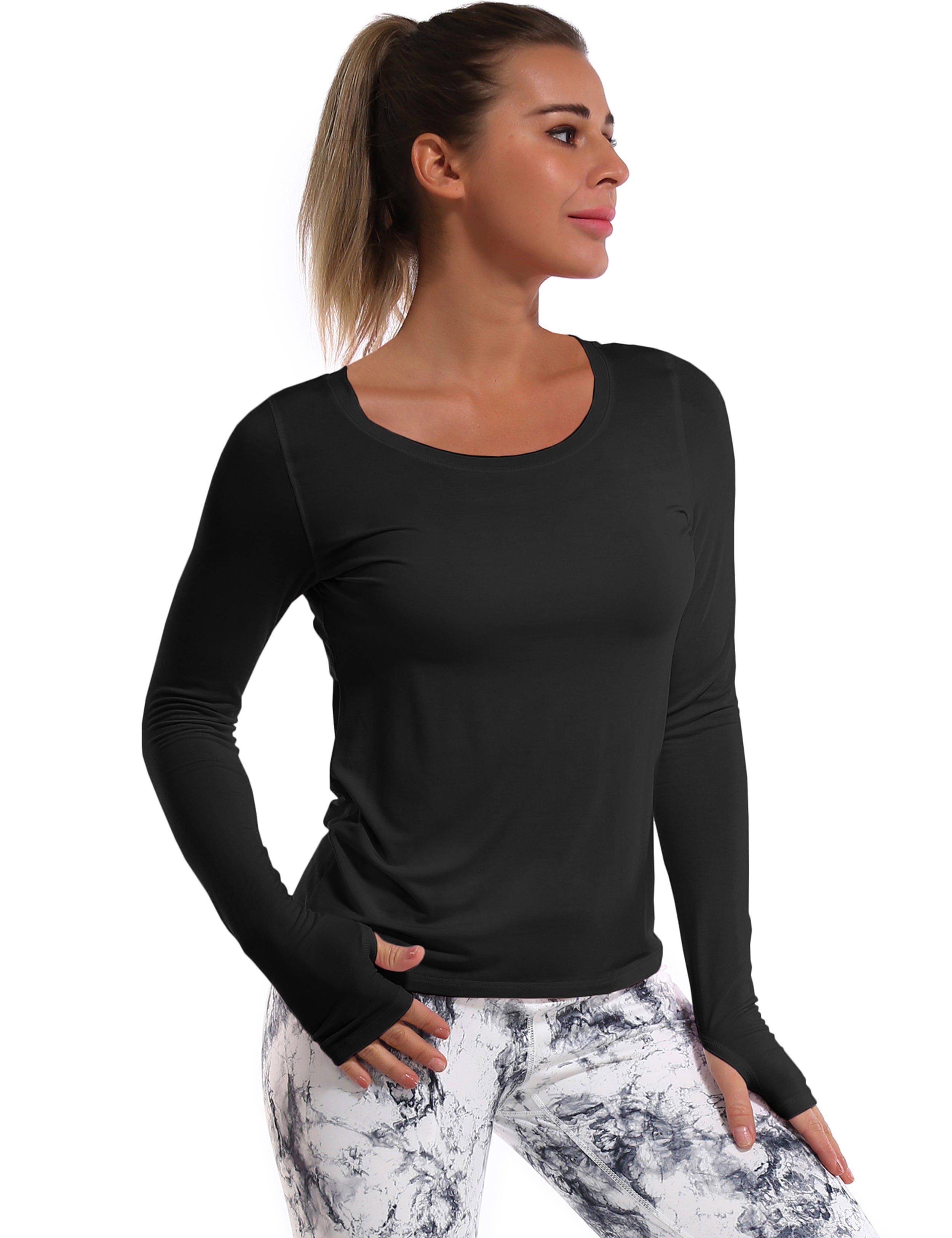 Black Modal Cotton Open Back Long Sleeve Long Top