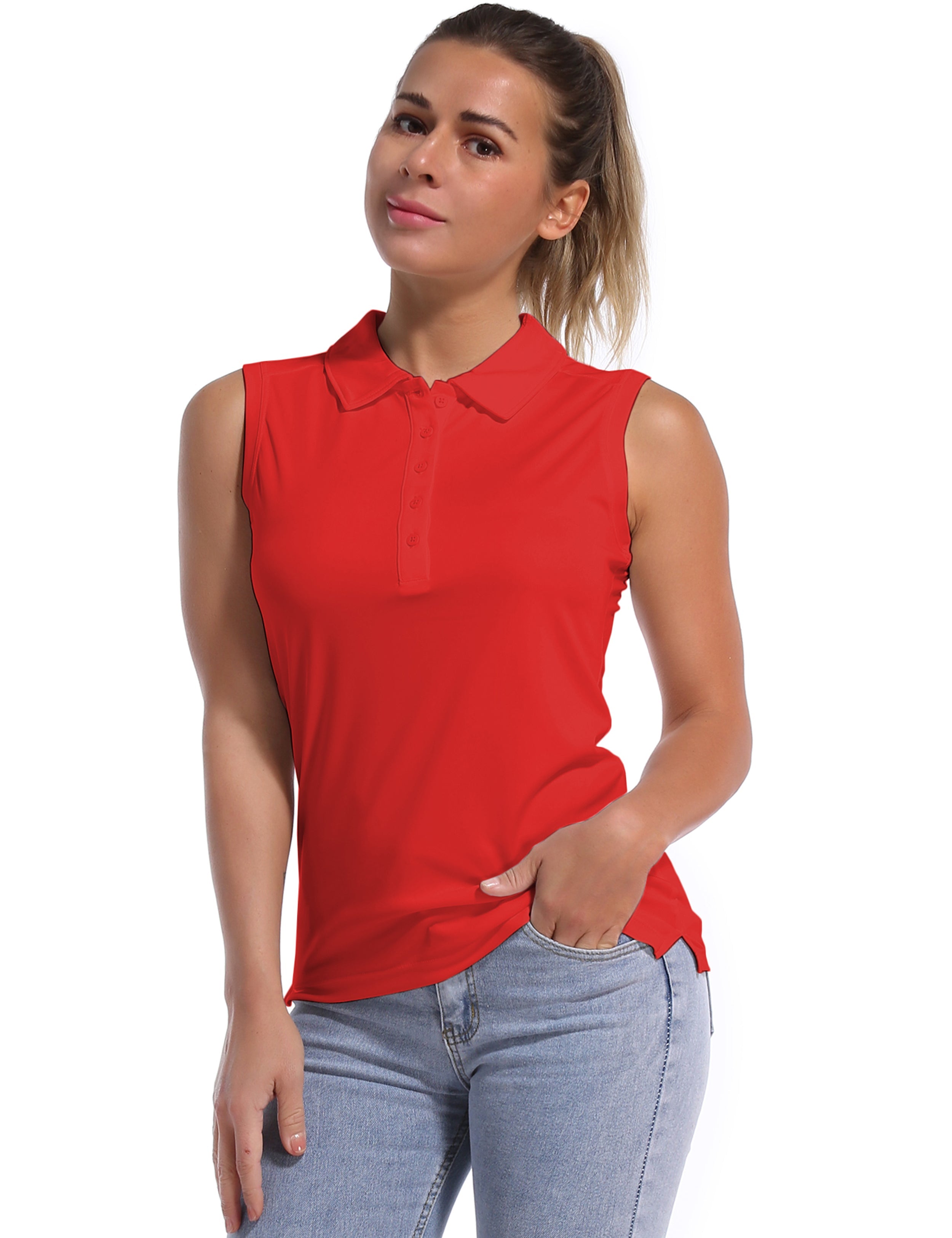 Sleeveless Slim Fit Polo Shirt red_Running