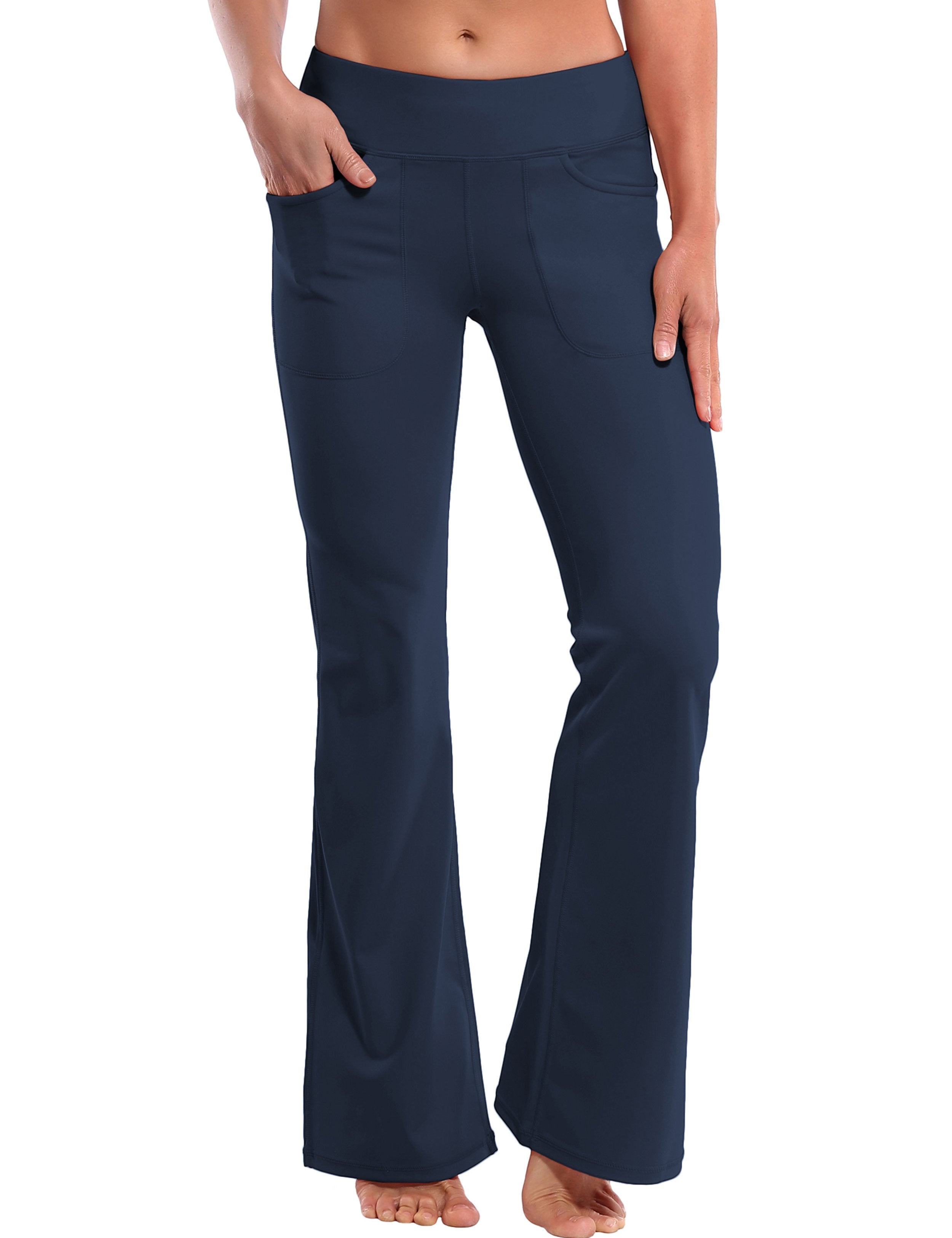 4 Pockets Bootcut Leggings darknavy 75%Nylon/25%Spandex Fabric doesn't attract lint easily 4-way stretch No see-through Moisture-wicking Inner pocket Four lengths