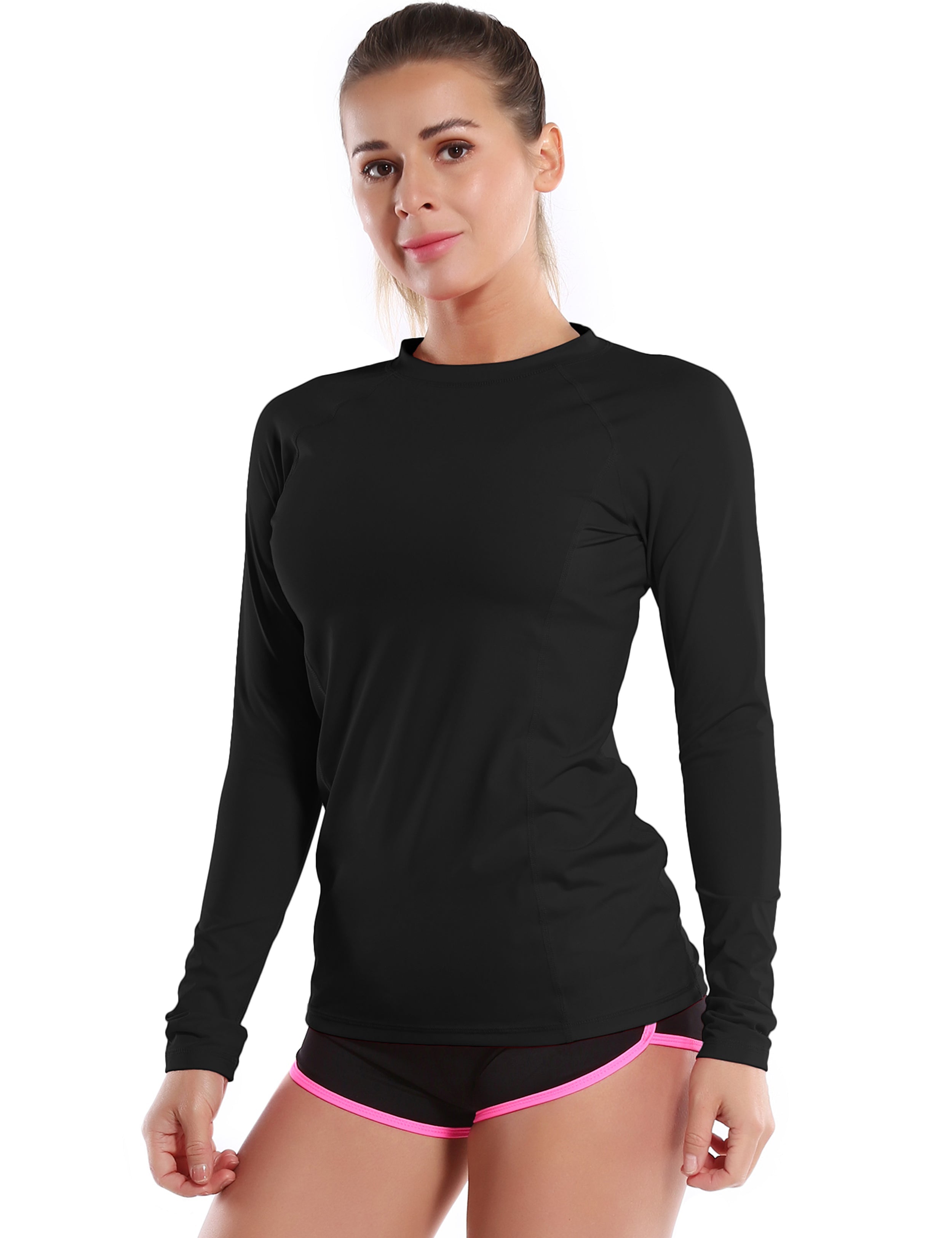 Long Sleeve UPF 50+ Rashguard black 84%Polyester/16%Spandex Fitted design Dries ultra-fast UV Protection: UPF 50 sun protection