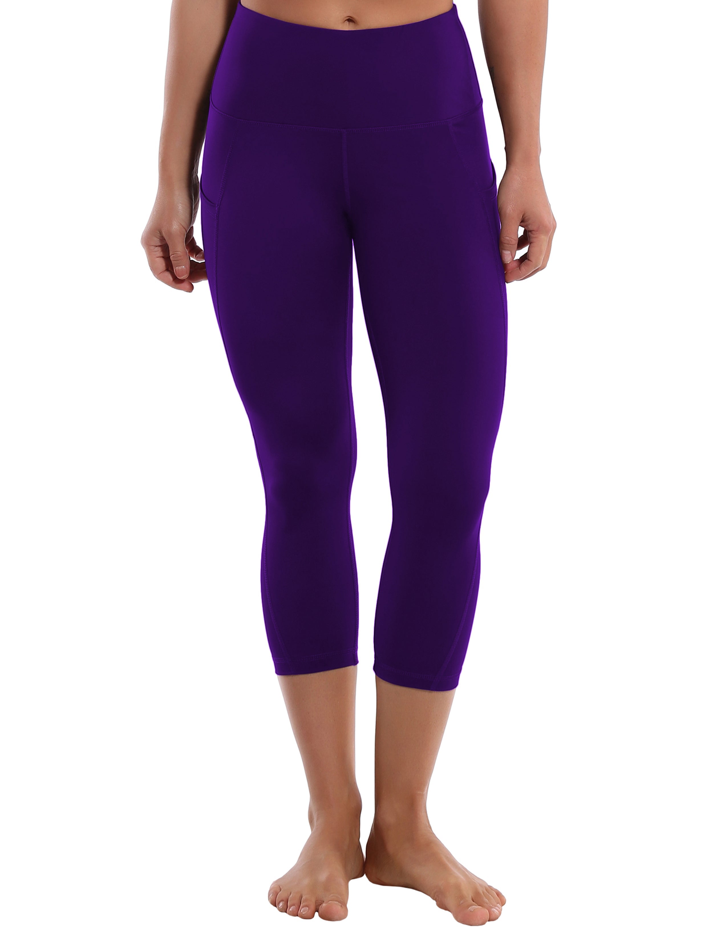 19" High Waist Side Pockets Capris eggplantpurple 75%Nylon/25%Spandex Fabric doesn't attract lint easily 4-way stretch No see-through Moisture-wicking Tummy control Inner pocket