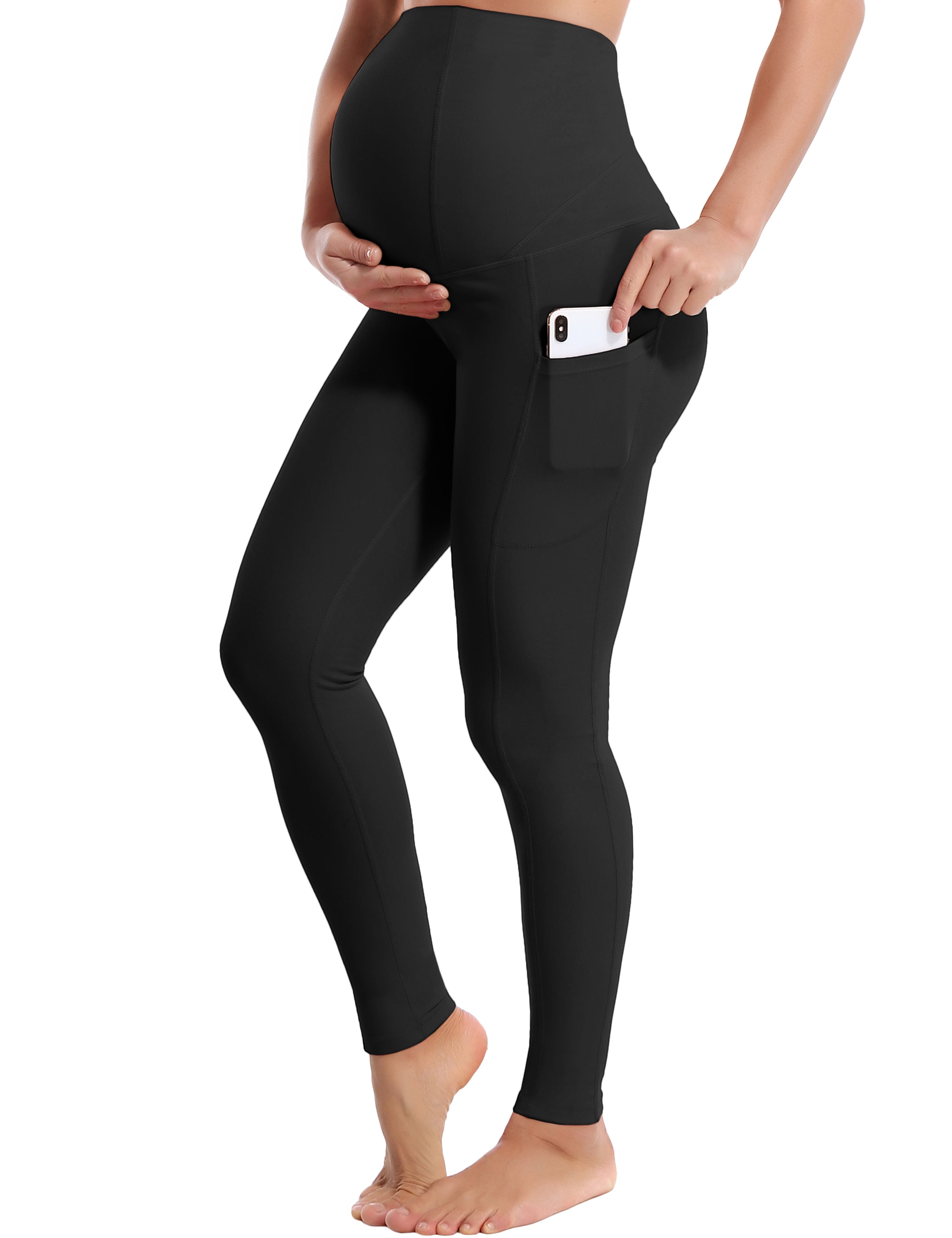 26" Side Pockets Maternity Running Pants black 87%Nylon/13%Spandex Softest-ever fabric High elasticity 4-way stretch Fabric doesn't attract lint easily No see-through Moisture-wicking Machine wash