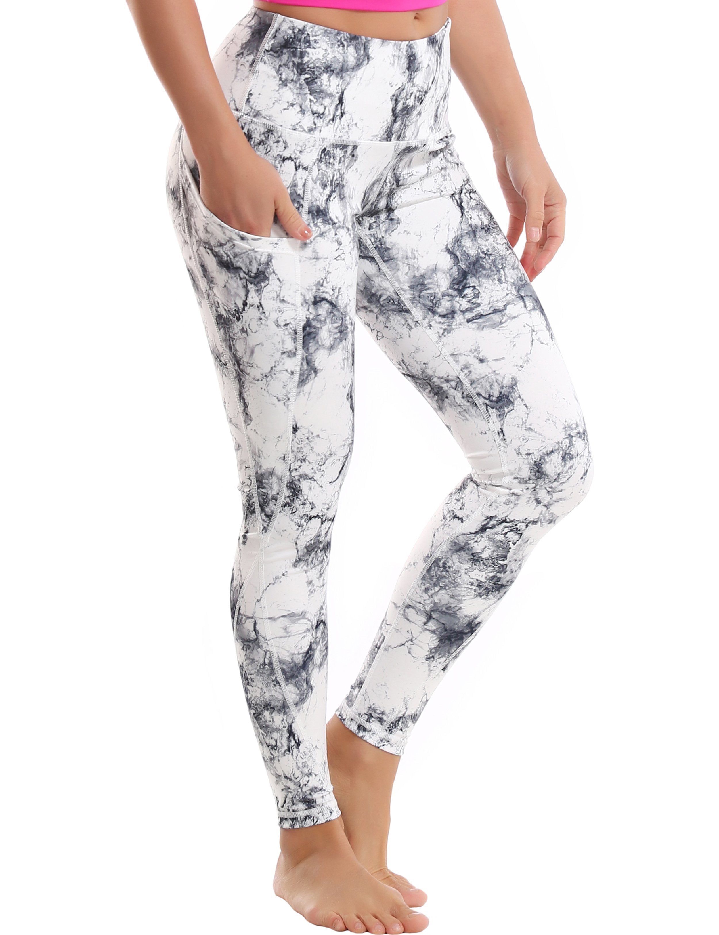 High Waist Side Pockets Running Pants arabescato 78%Polyester/22%Spandex Fabric doesn't attract lint easily 4-way stretch No see-through Moisture-wicking Tummy control Inner pocket