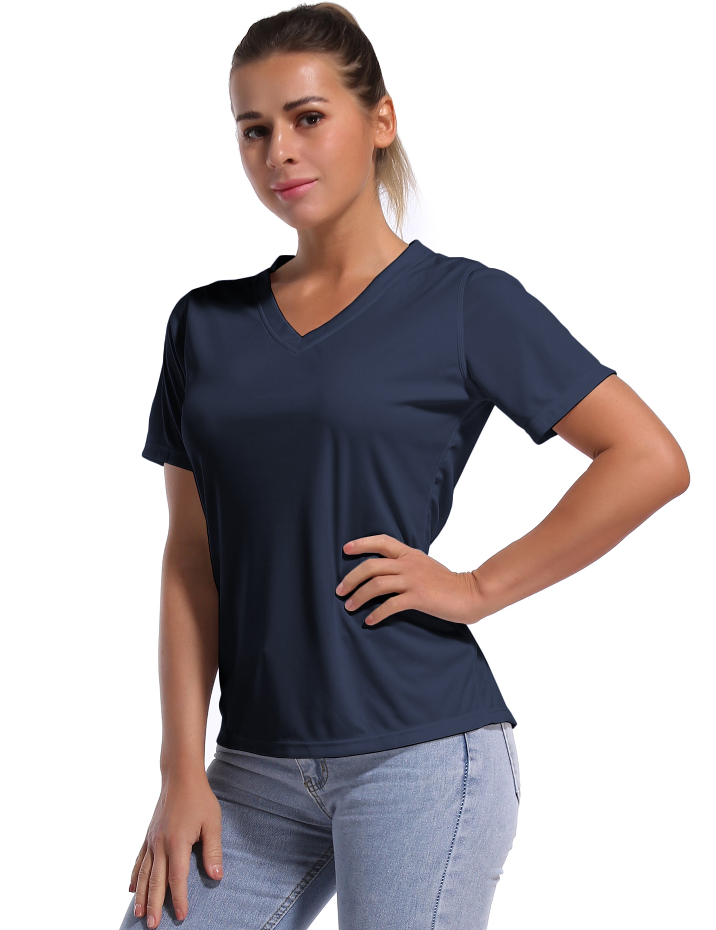 V-Neck Short Sleeve Athletic Shirts darknavy_Tall Size