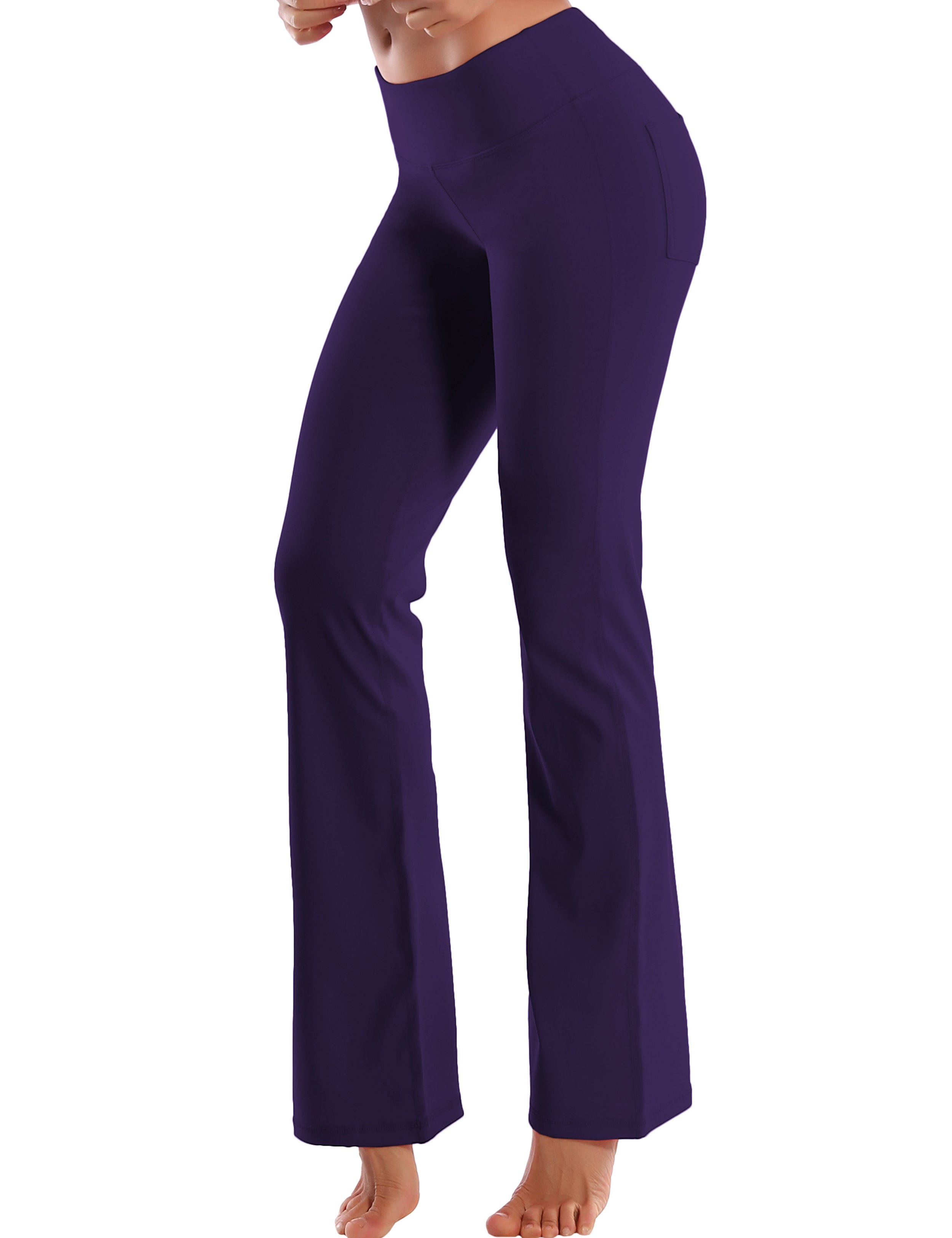 Back Pockets Bootcut Leggings darkpurple 87%Nylon/13%Spandex Fabric doesn't attract lint easily 4-way stretch No see-through Moisture-wicking Inner pocket Four lengths