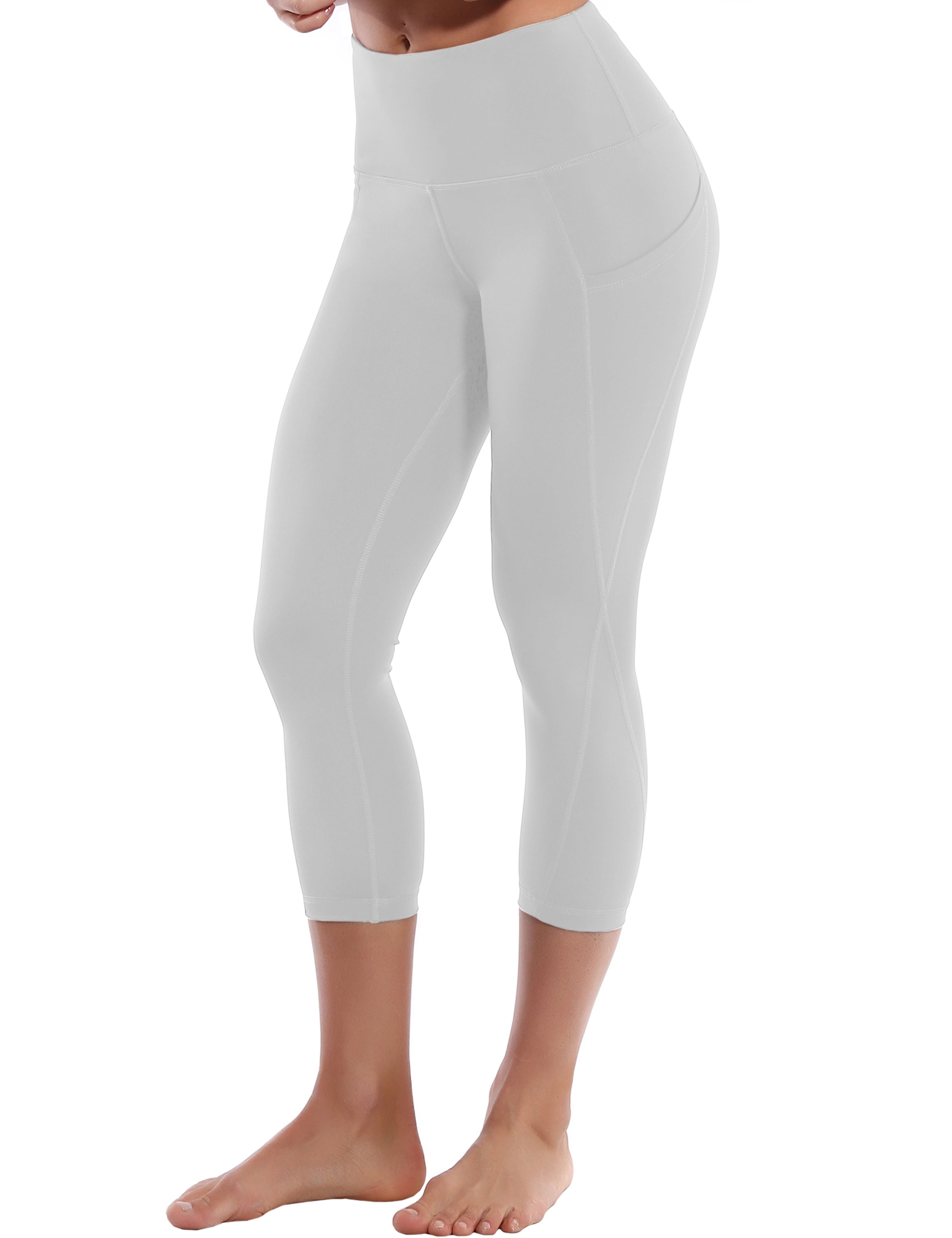 19" High Waist Side Pockets Capris lightgray 75%Nylon/25%Spandex Fabric doesn't attract lint easily 4-way stretch No see-through Moisture-wicking Tummy control Inner pocket