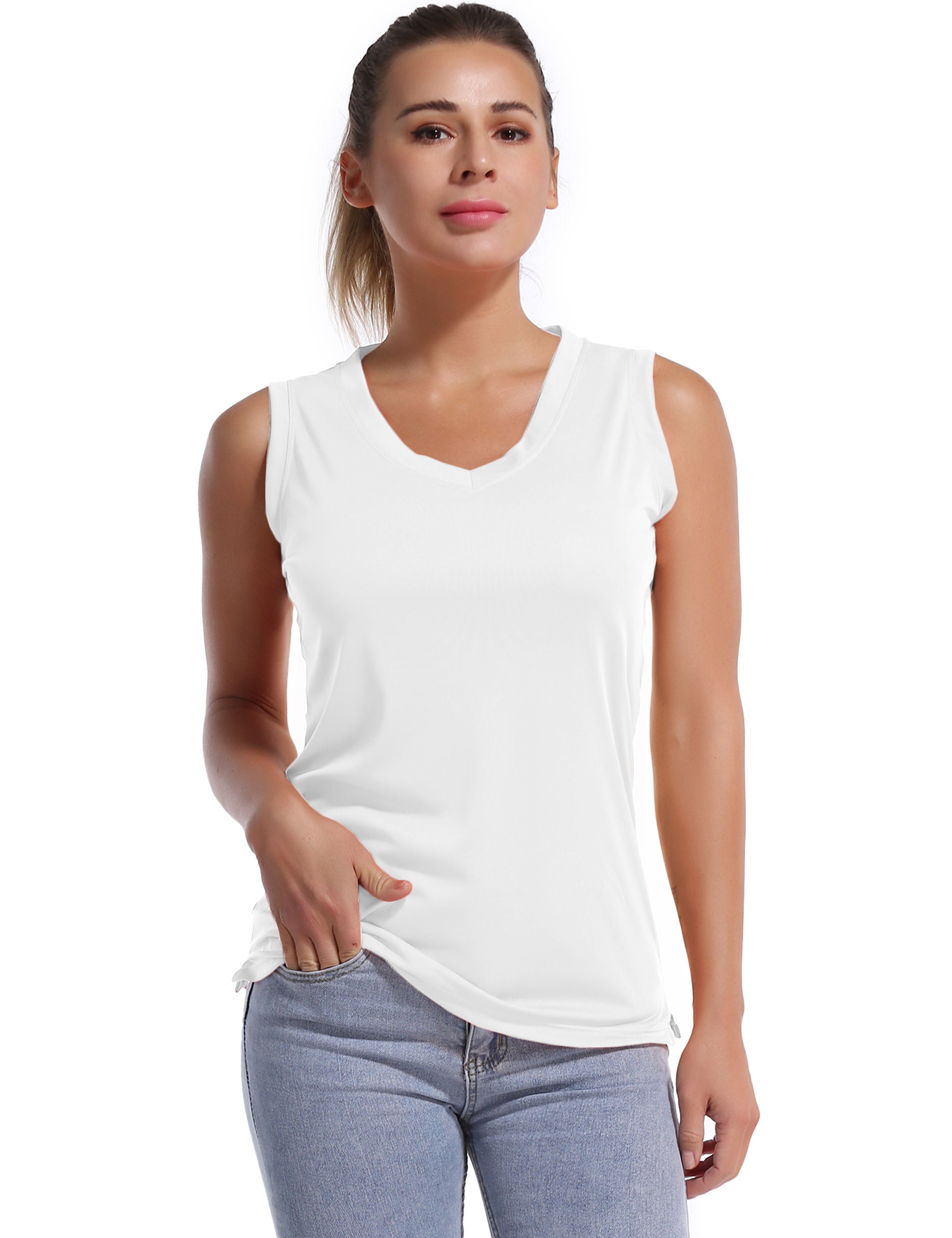 V Neck Sleeveless Athletic Shirts white_Tall Size