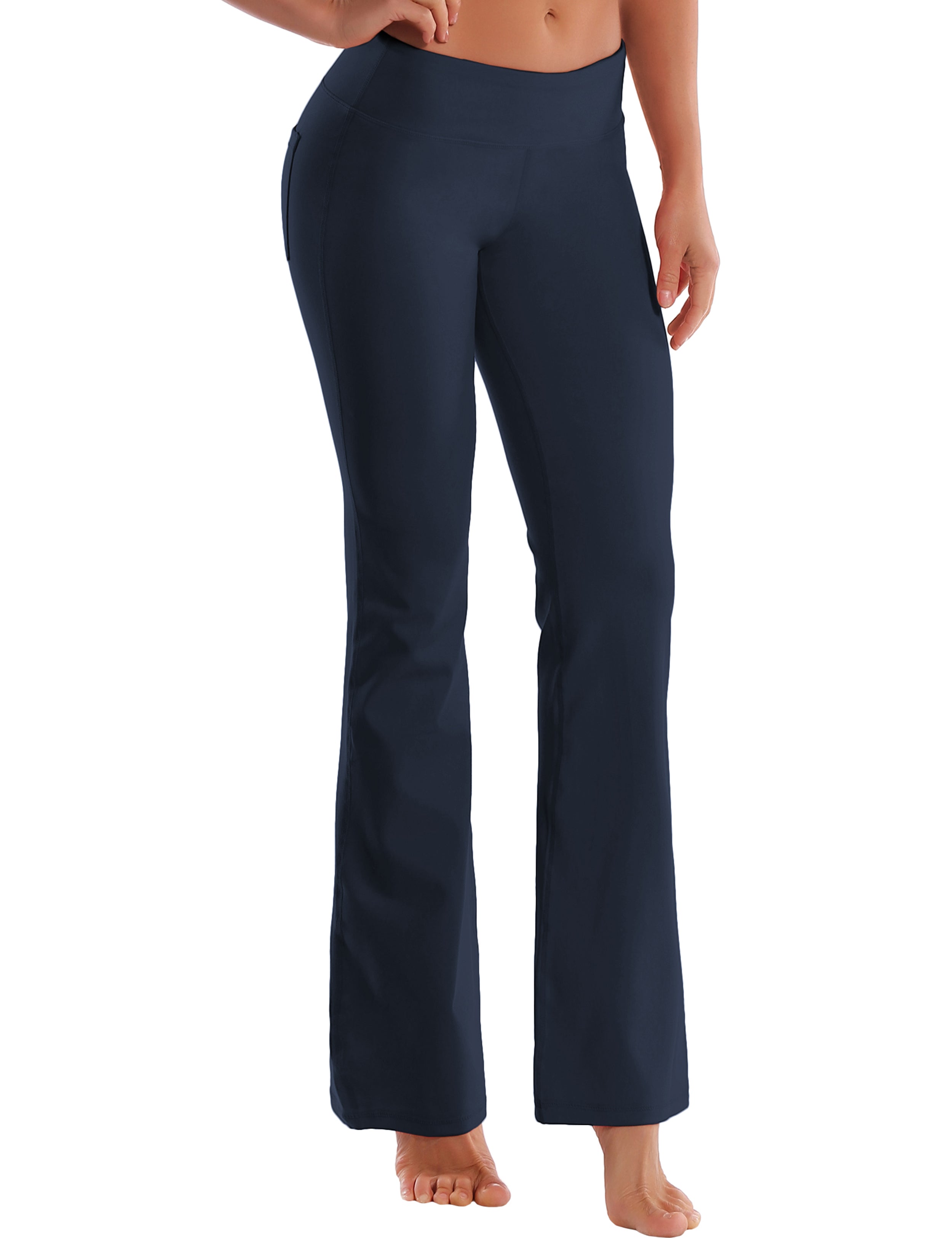 Back Pockets Bootcut Leggings darknavy 87%Nylon/13%Spandex Fabric doesn't attract lint easily 4-way stretch No see-through Moisture-wicking Inner pocket Four lengths