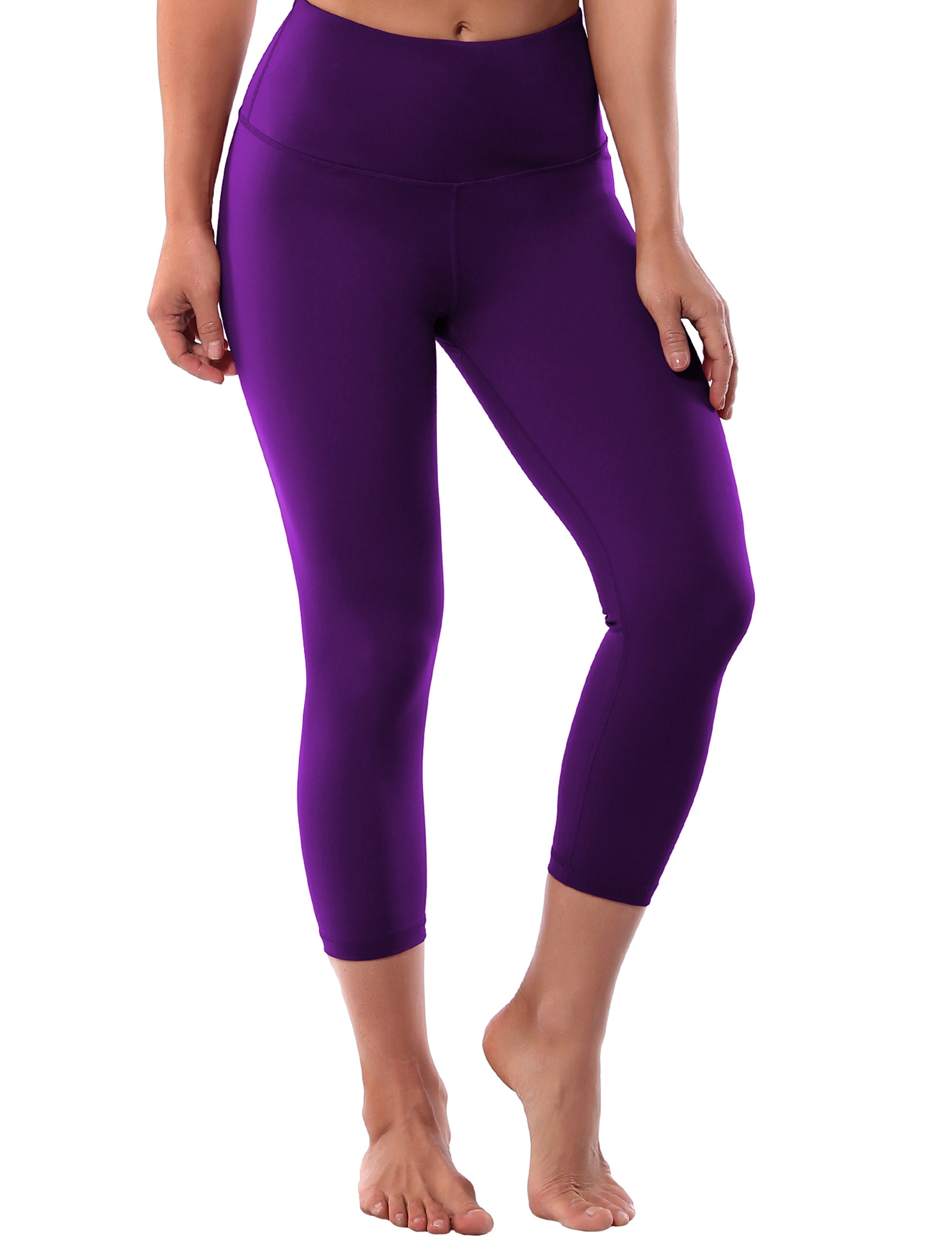 19" High Waist Crop Tight Capris eggplantpurple 75%Nylon/25%Spandex Fabric doesn't attract lint easily 4-way stretch No see-through Moisture-wicking Tummy control Inner pocket