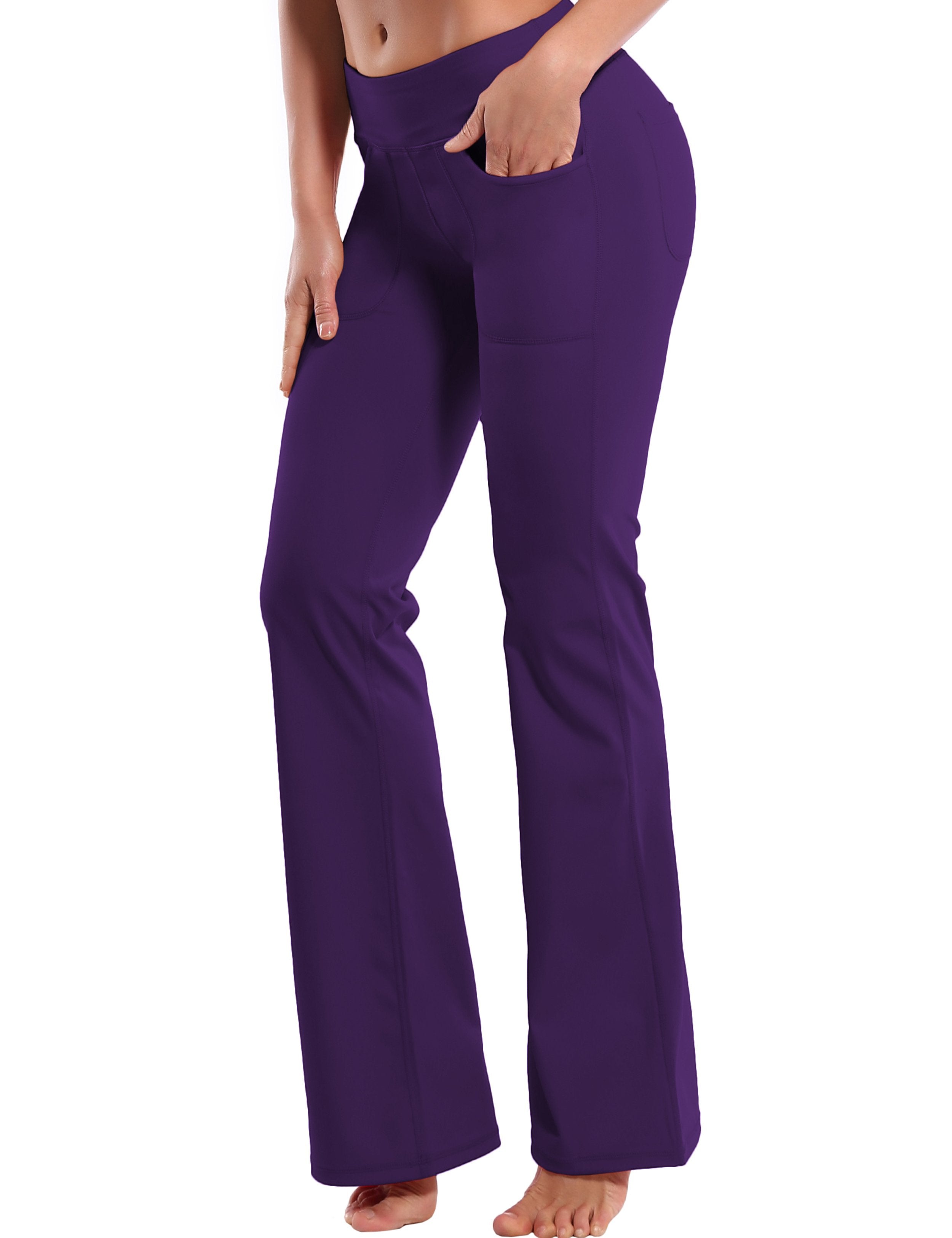 4 Pockets Bootcut Leggings eggplantpurple 75%Nylon/25%Spandex Fabric doesn't attract lint easily 4-way stretch No see-through Moisture-wicking Inner pocket Four lengths