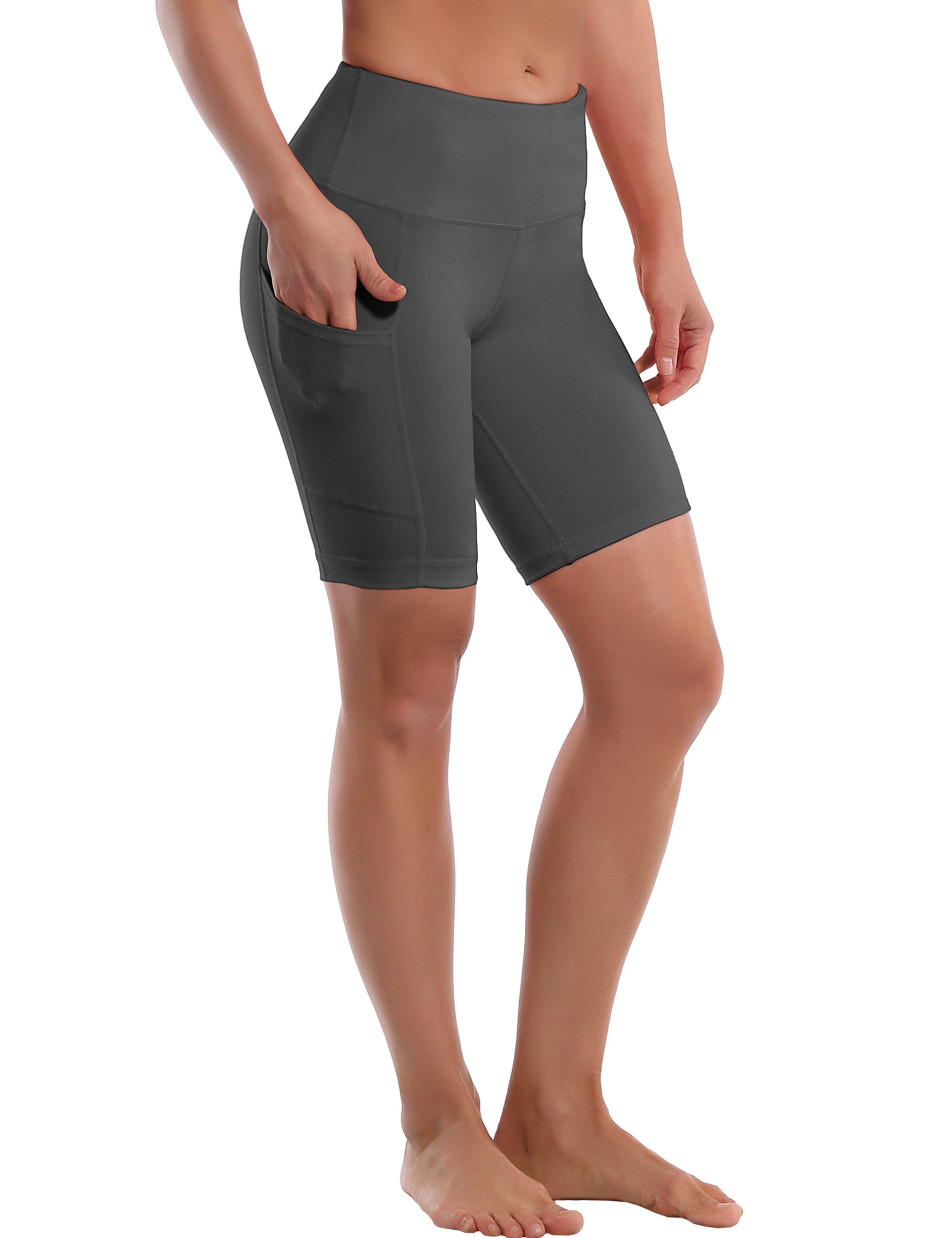 8" Side Pockets Gym Shorts shadowcharcoal Sleek, soft, smooth and totally comfortable: our newest style is here. Softest-ever fabric High elasticity High density 4-way stretch Fabric doesn't attract lint easily No see-through Moisture-wicking Machine wash 75% Nylon, 25% Spandex