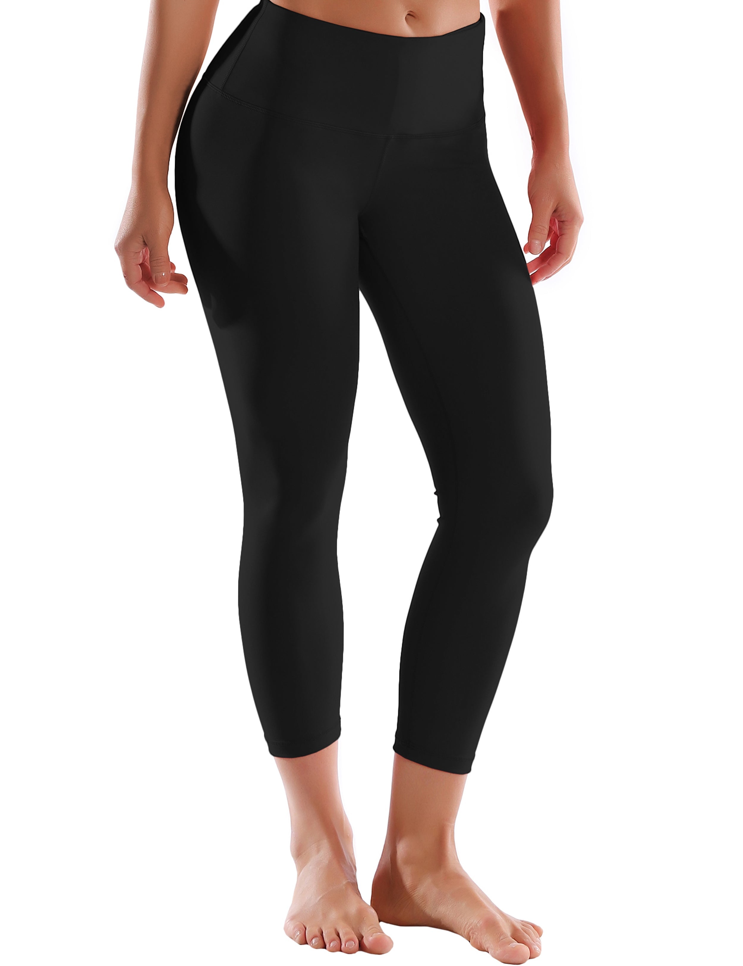 22" High Waist Crop Tight Capris black 75%Nylon/25%Spandex Fabric doesn't attract lint easily 4-way stretch No see-through Moisture-wicking Tummy control Inner pocket