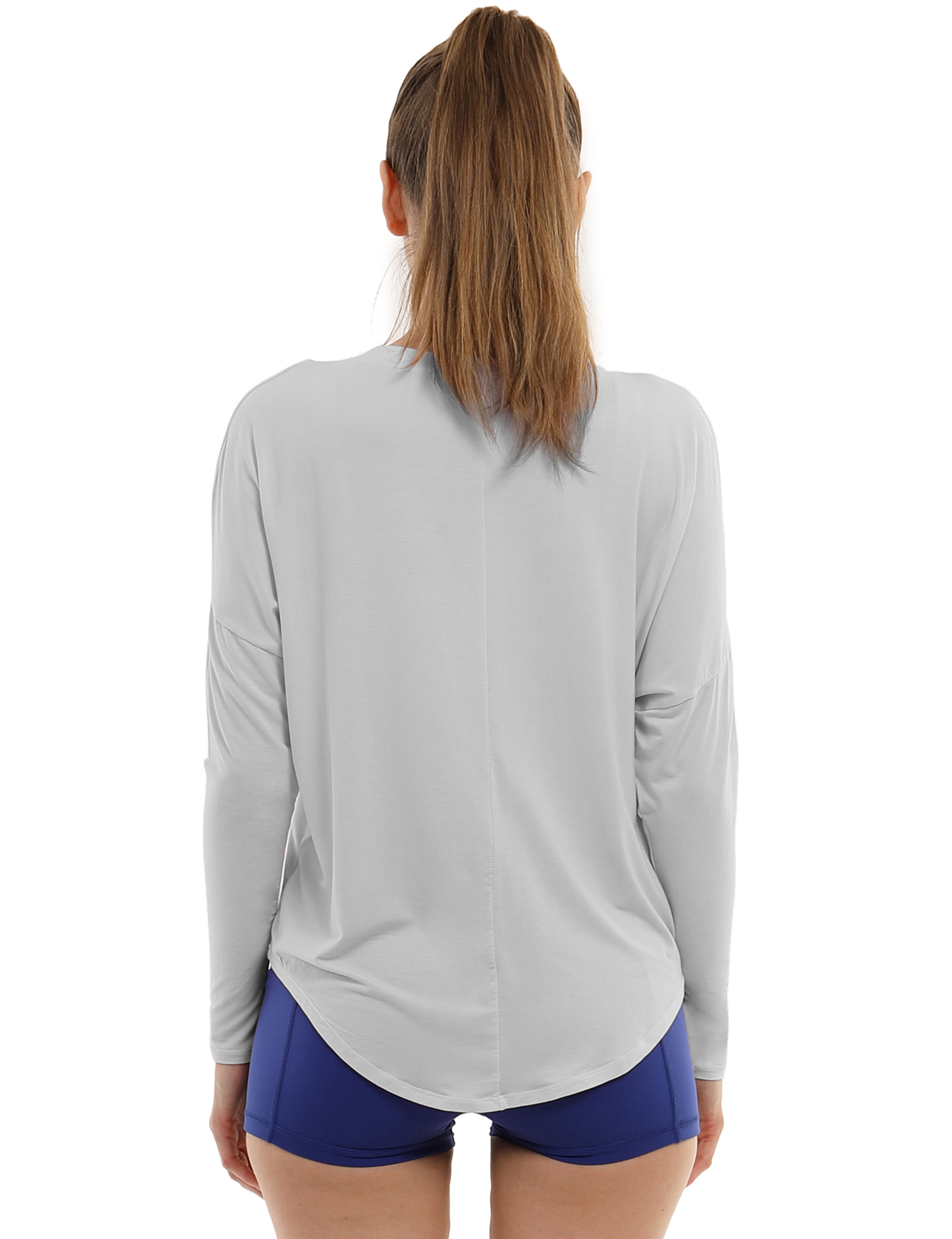 Gym Batwing Tunic Tops lightgray_Gym