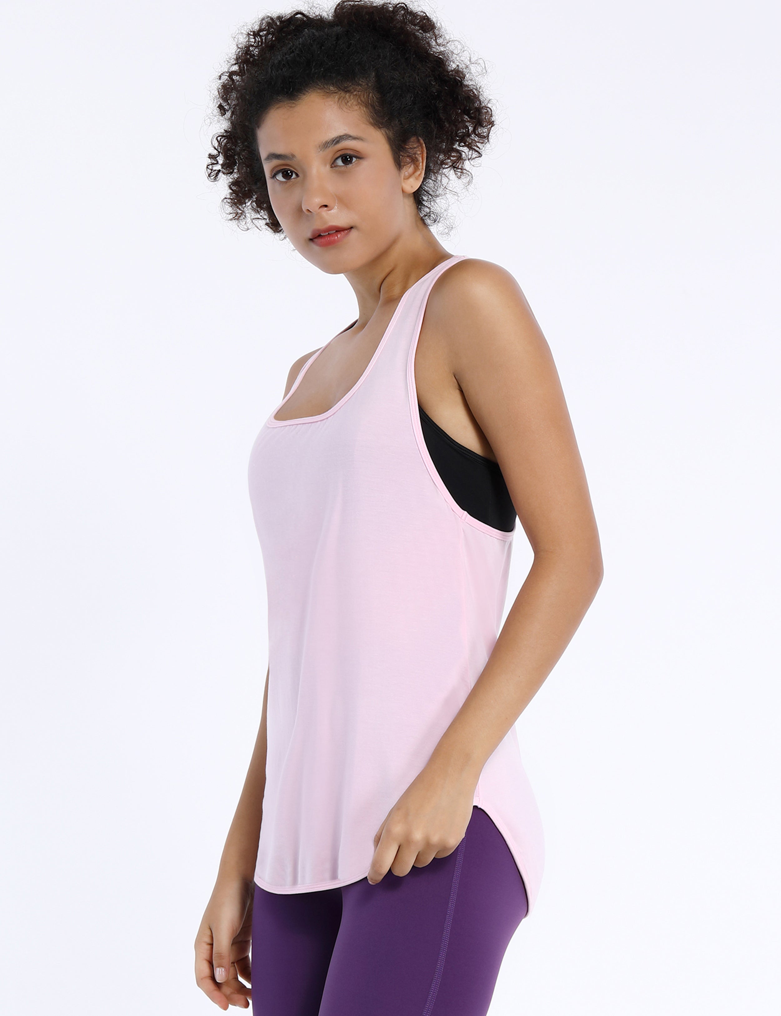 Loose Fit Racerback Tank Top lightpink Designed for On the Move Loose fit 93%Modal/7%Spandex Four-way stretch Naturally breathable Super-Soft, Modal Fabric