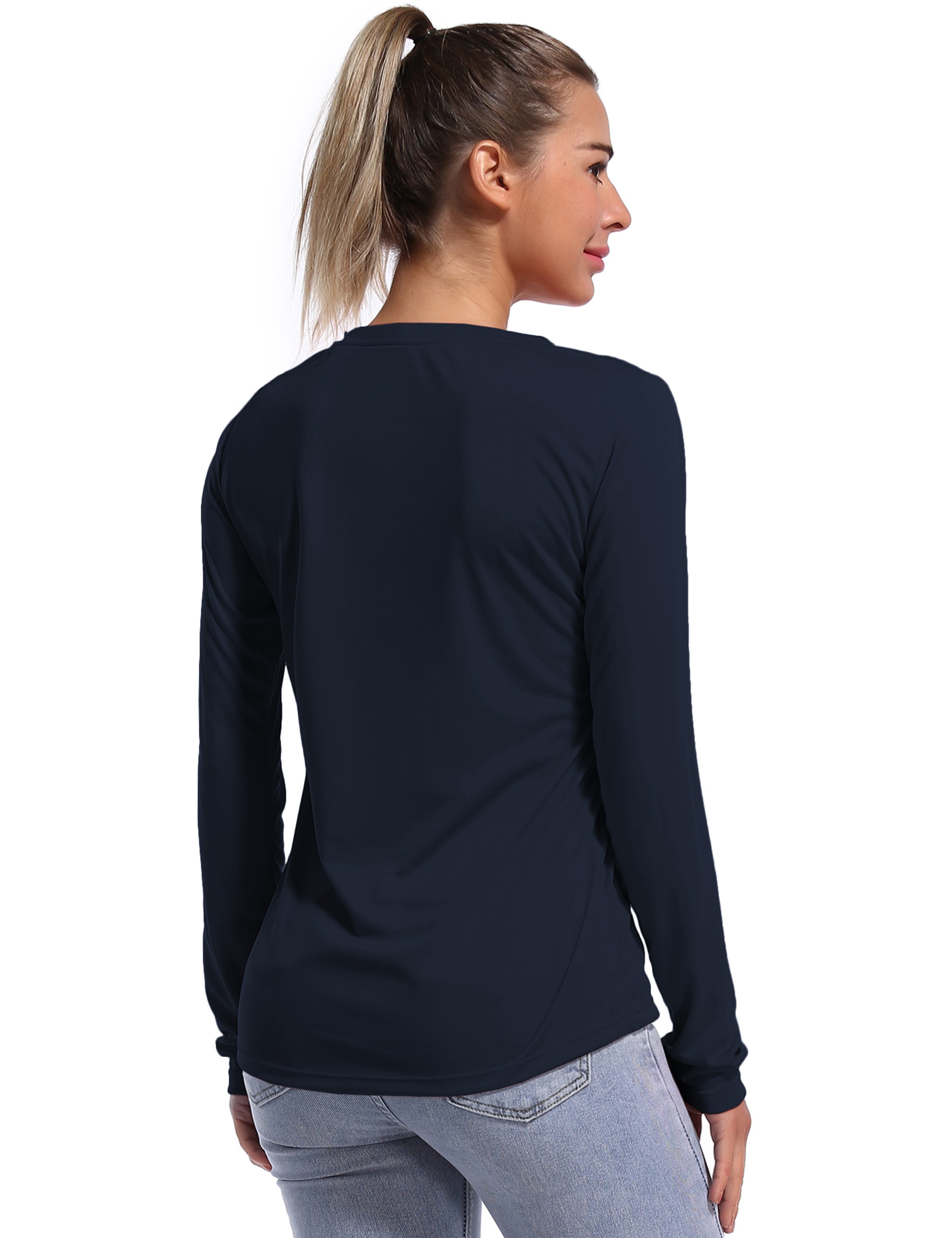 V Neck Long Sleeve Athletic Shirts darknavy_Tall Size